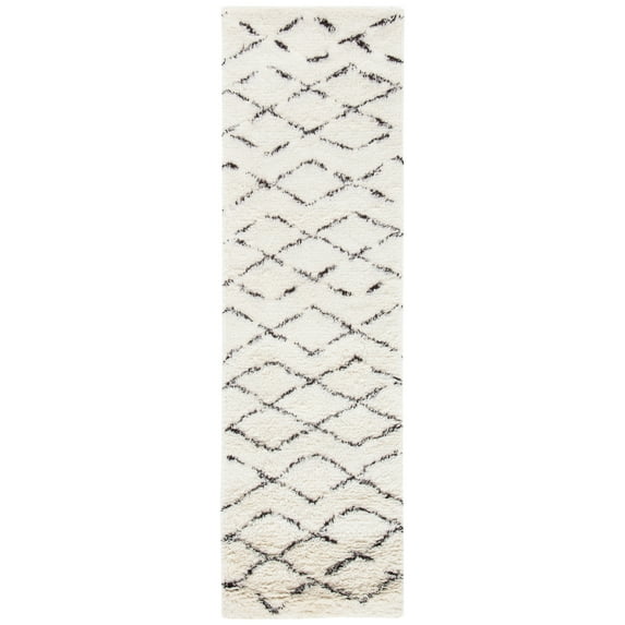 SAFAVIEH Casablanca Arturas Geometric Fringe Shag Runner Rug, Ivory/Brown, 2'3" x 12'