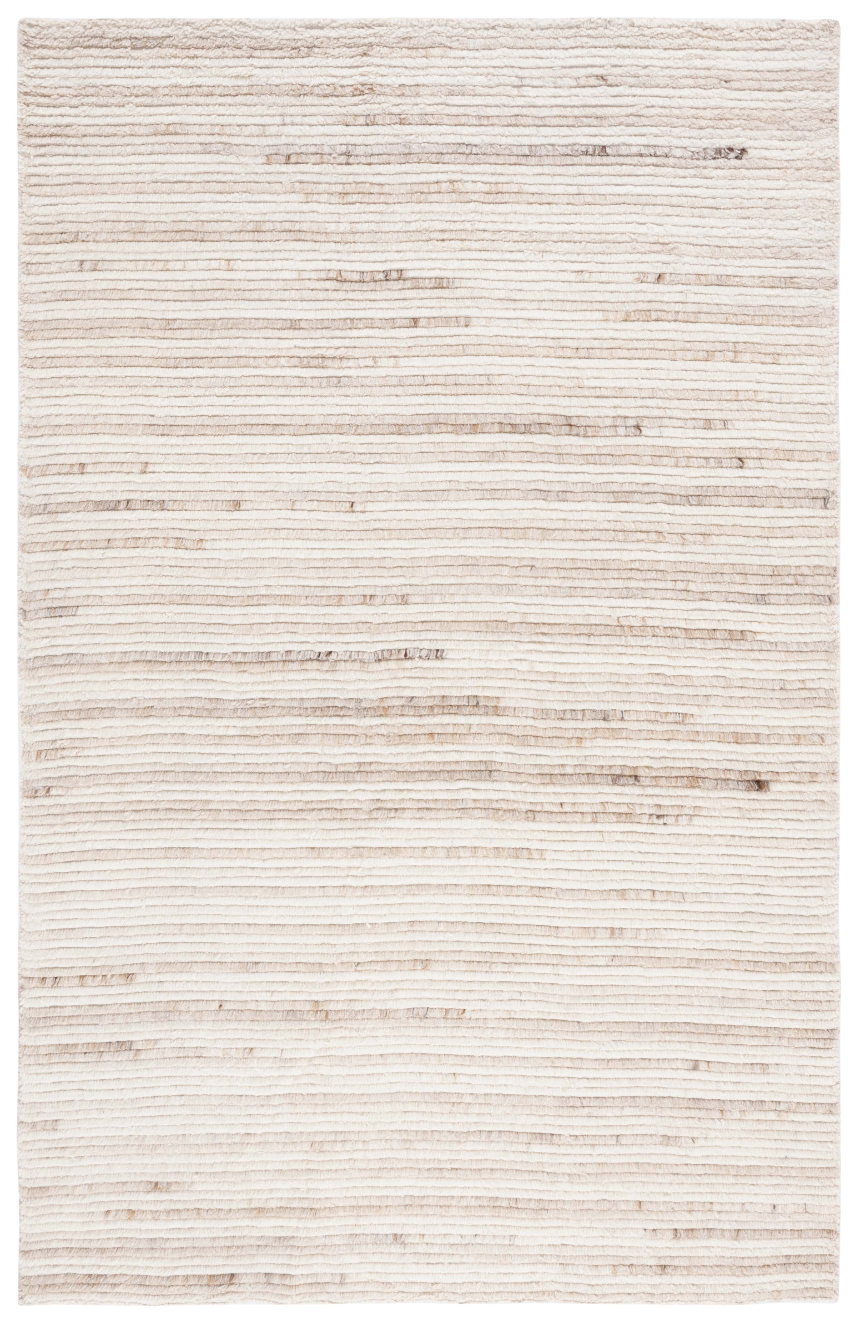 Handmade Beige Ivory Shag Wool-Cotton Blend Tufted Rug
