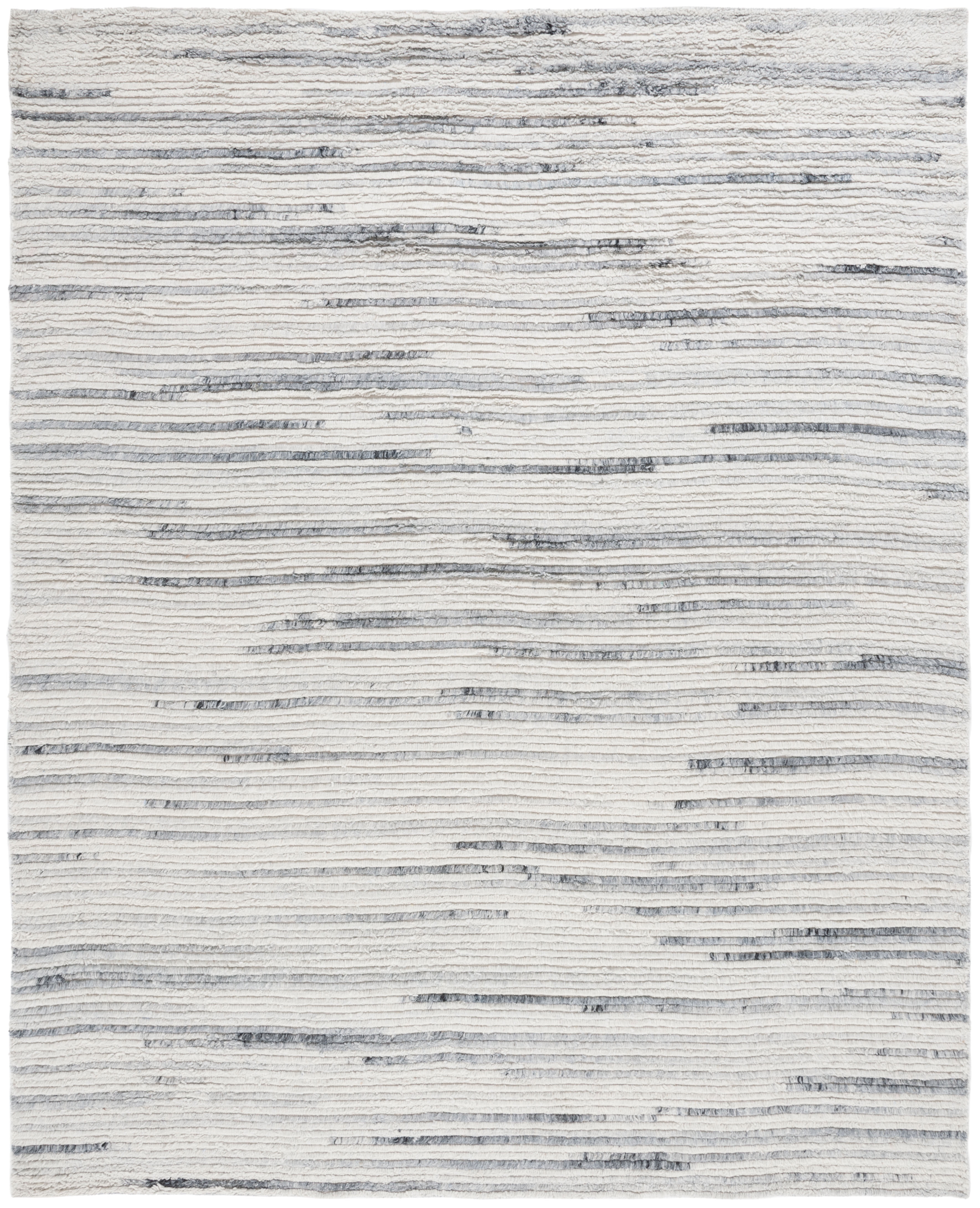 Grey and Ivory Handmade Wool Shag Area Rug