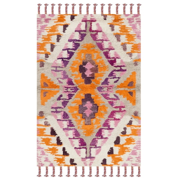SAFAVIEH Casablanca Bysshe Southwestern Shag Area Rug, Ivory/Multi, 4' x 6'