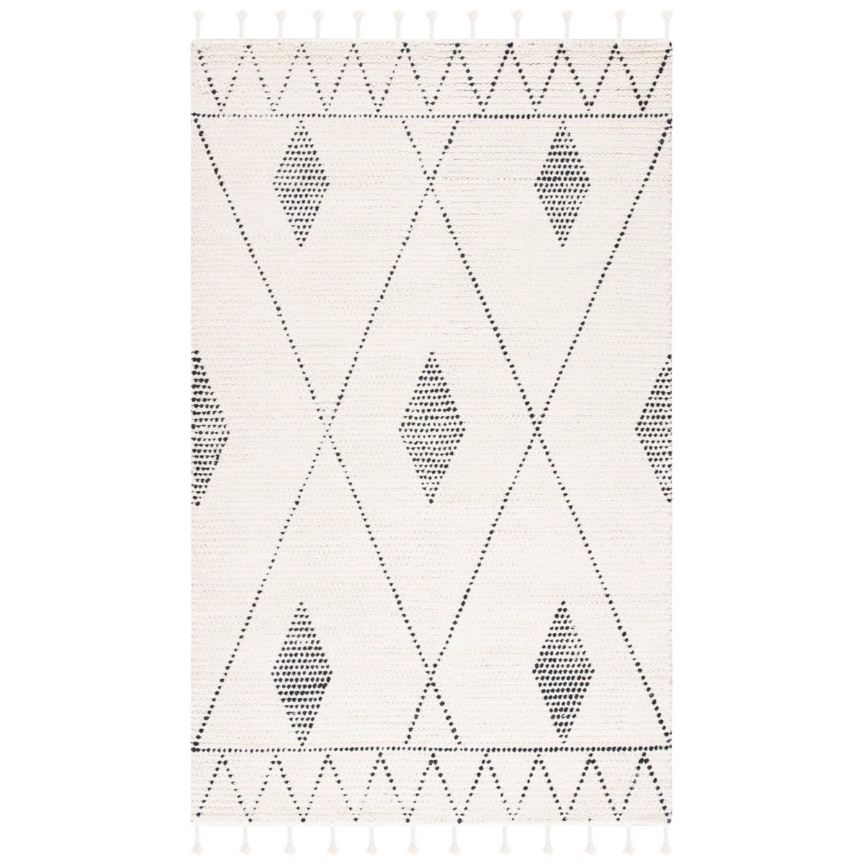 Casablanca 4' x 6' Black and Ivory Wool Hand-Tufted Shag Rug