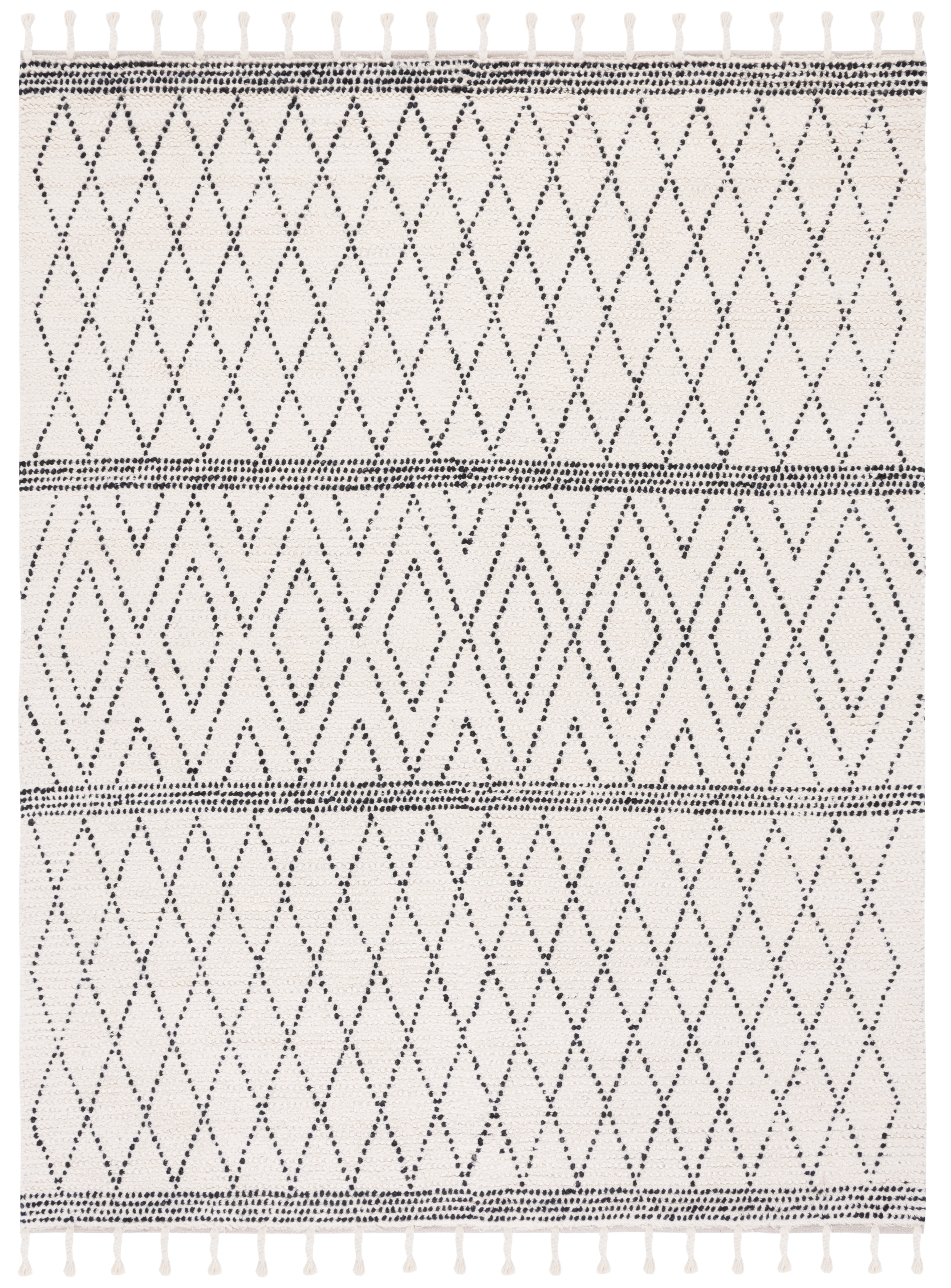 Black and Ivory Hand-Tufted Wool 8' x 10' Shag Rug
