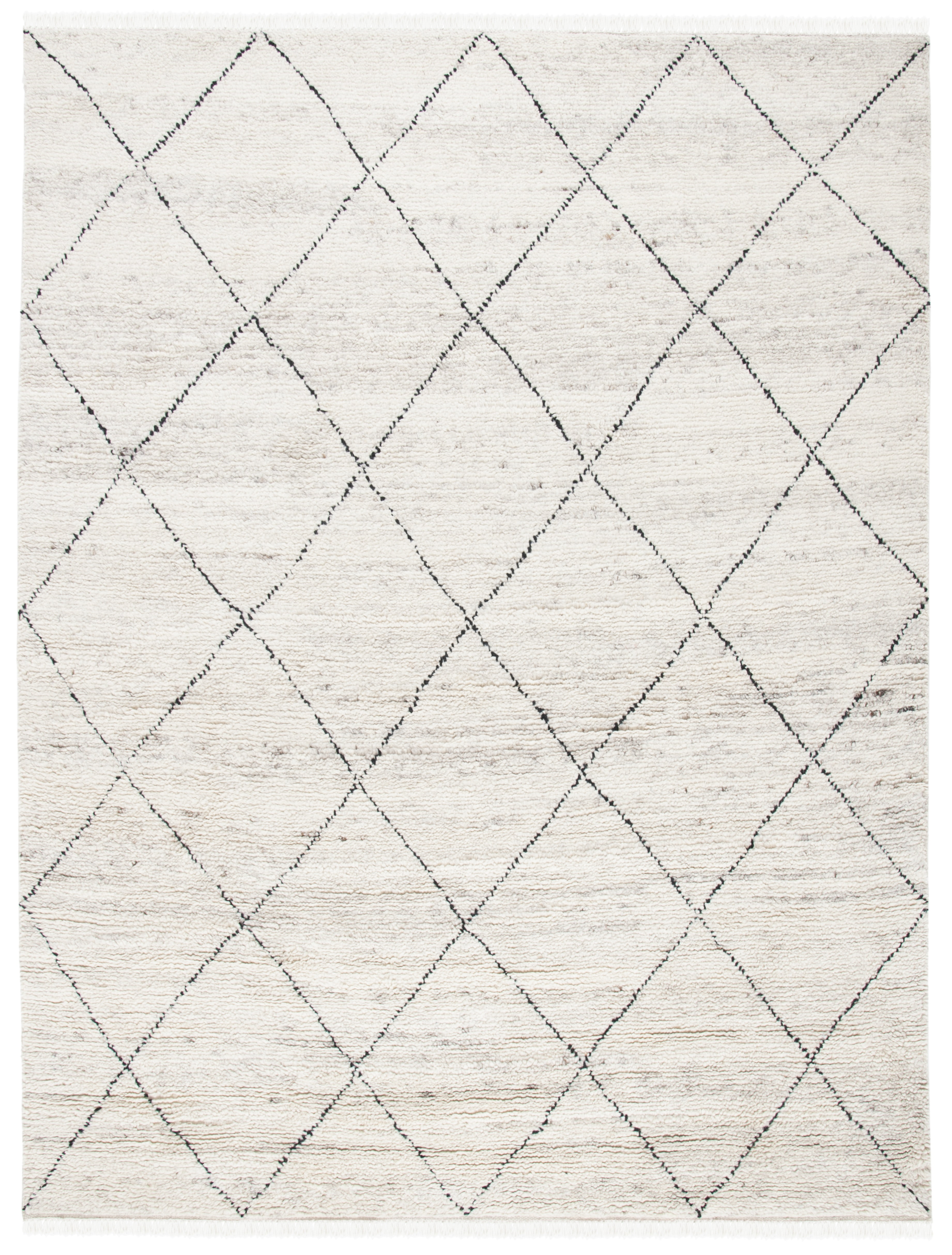 Ivory and Black Hand-Knotted Wool Shag Area Rug, 8' x 10'