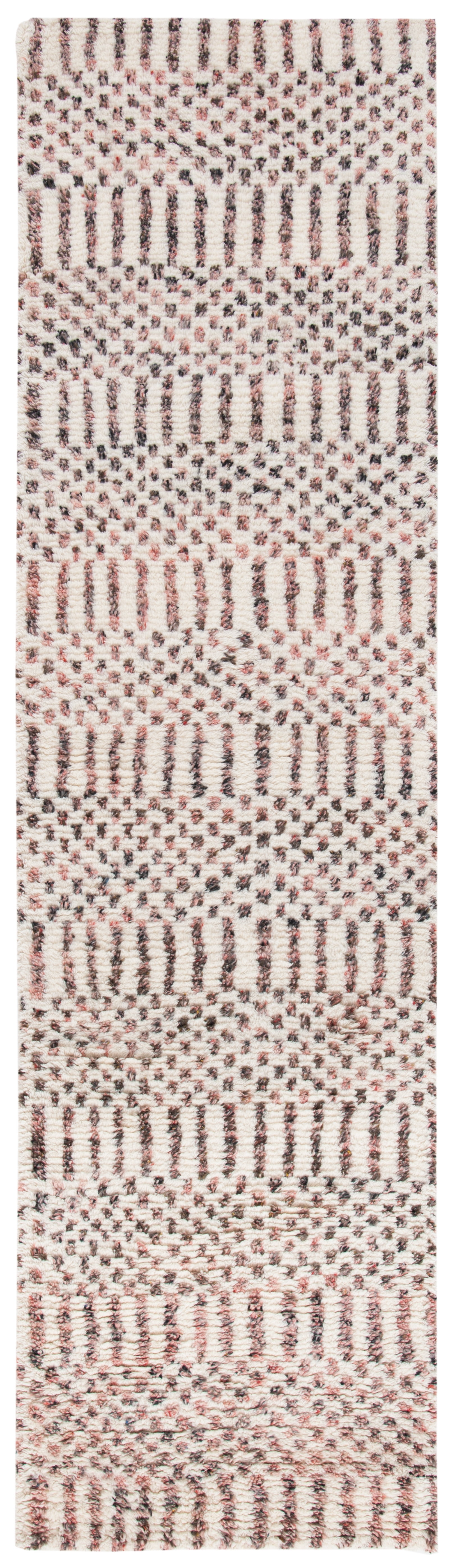 Ivory and Pink Hand-Knotted Wool Runner Rug