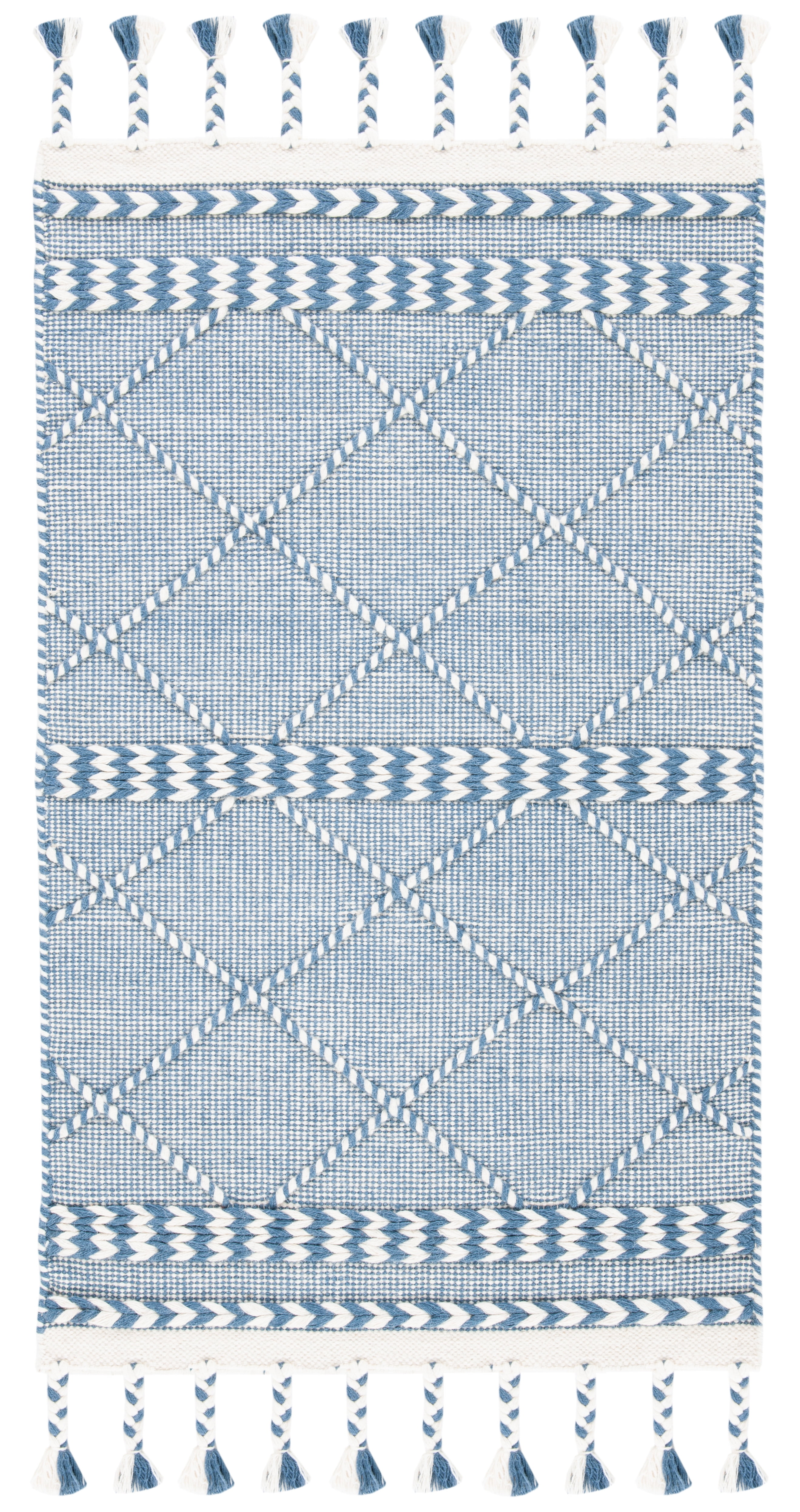 Blue and Ivory Handmade Wool Tufted Shag Rug 4' x 6'
