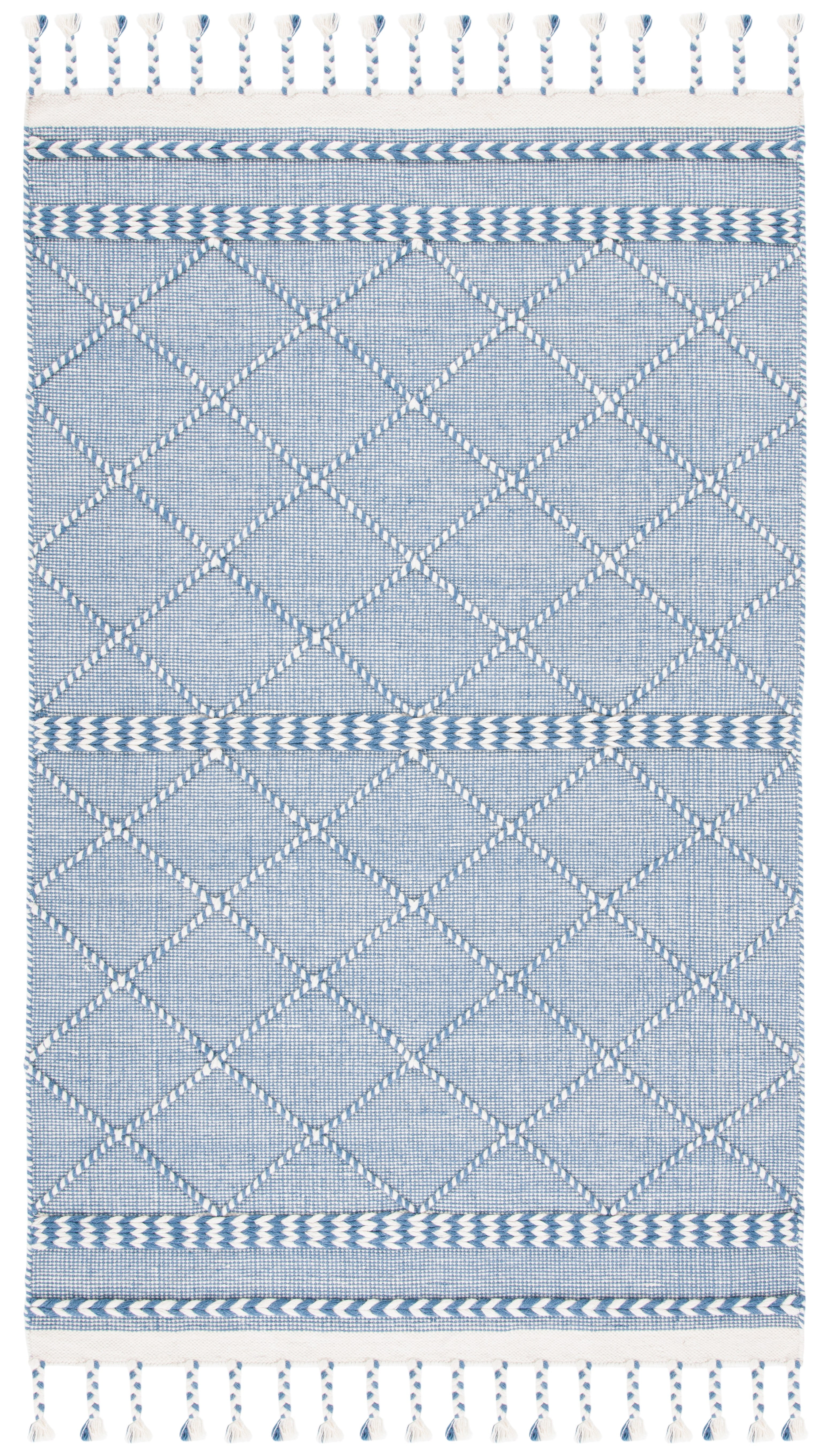 Blue and Ivory Tufted Handmade Wool Shag Rug, 6' x 9'