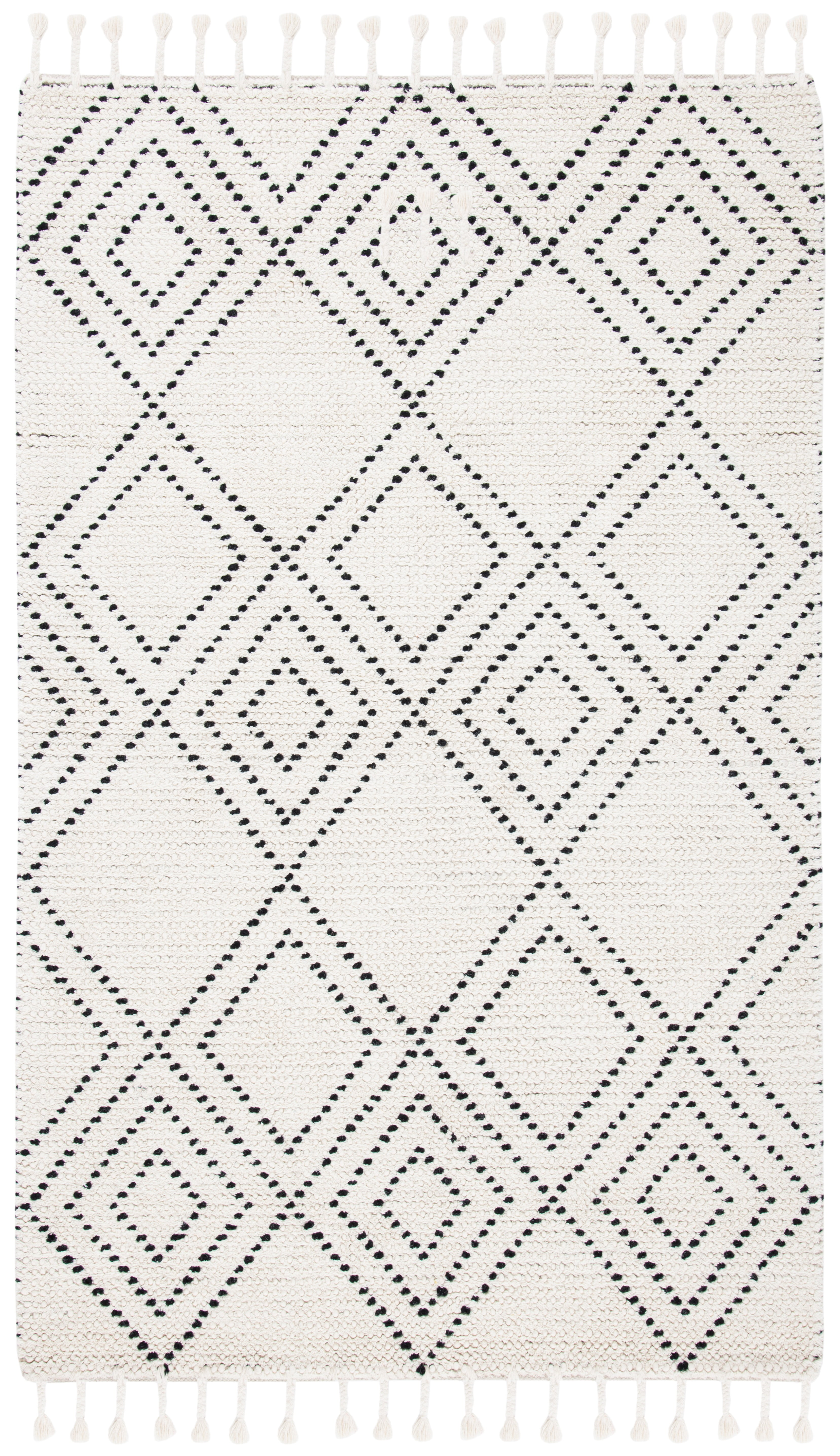 Ivory and Black Hand-Tufted Wool Shag Rug, 4' x 6'