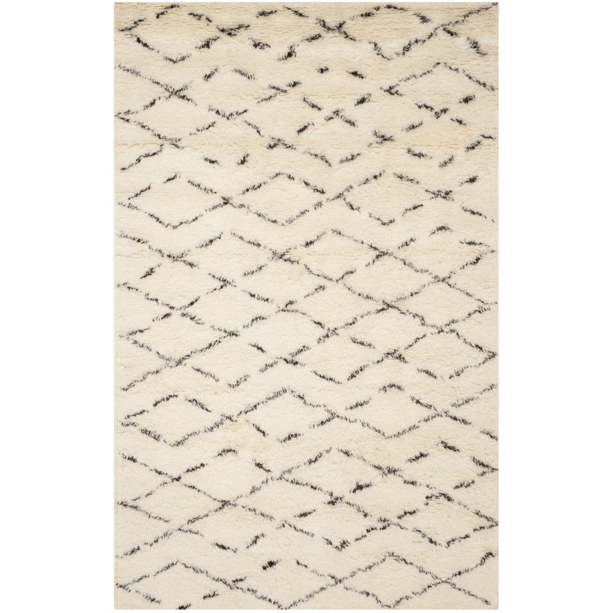 Ivory and Brown Hand-Tufted Wool Shag Rug 10' x 14'