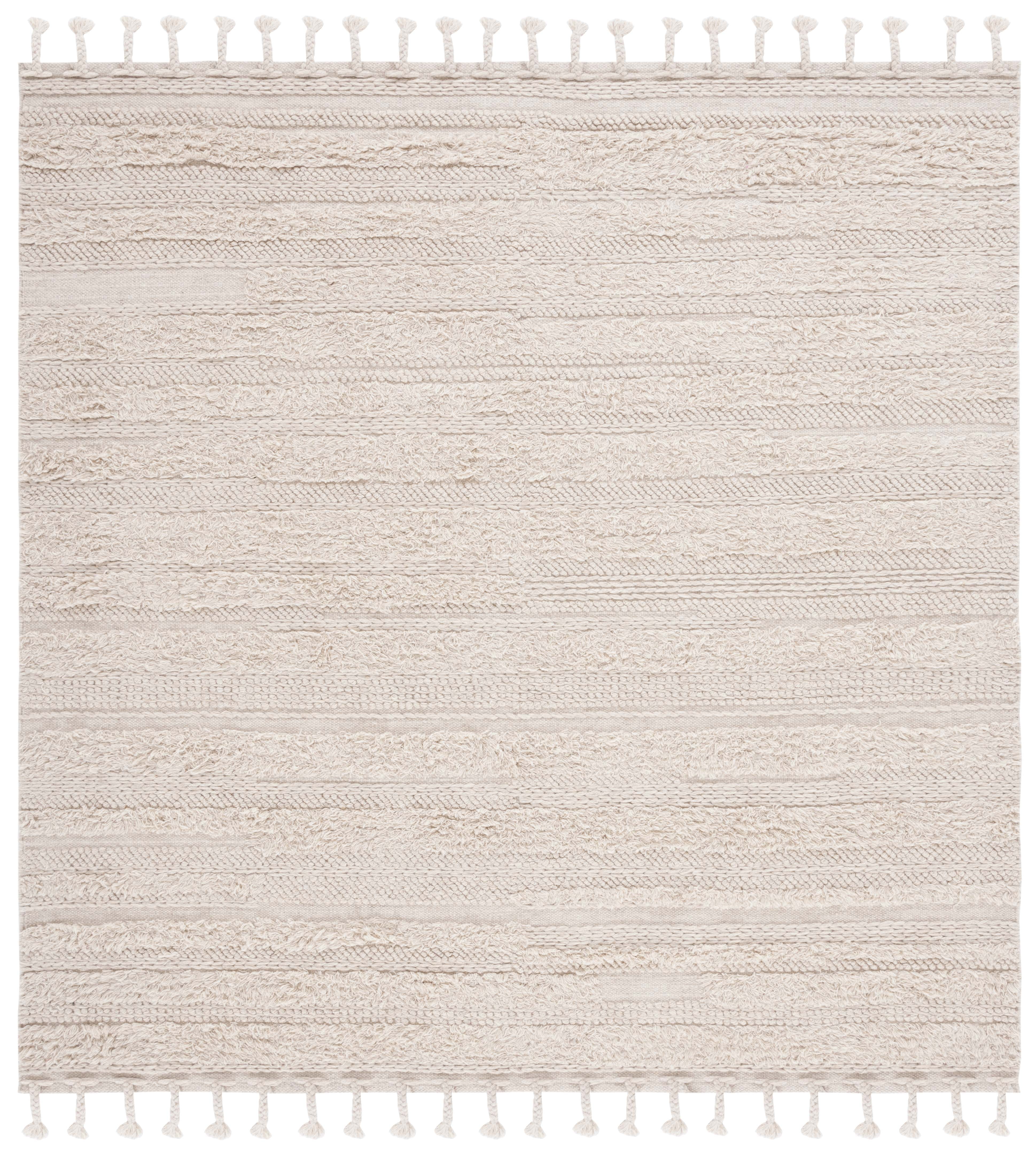 Beige Tufted Handmade Wool Square Area Rug with Stripes