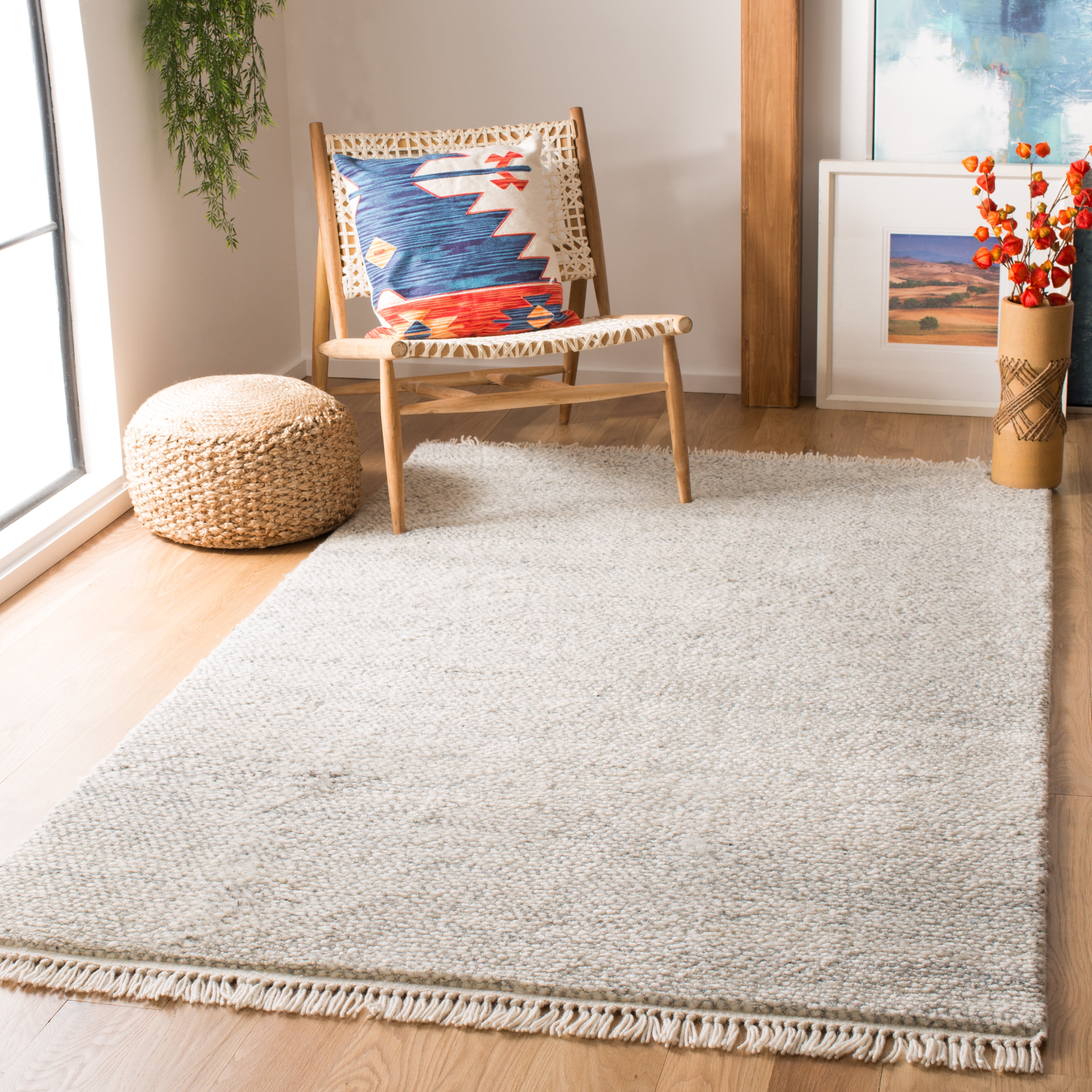 SAFAVIEH Casablanca Carbrey Solid Wool Shag Area Rug, Grey, 4' x 6'