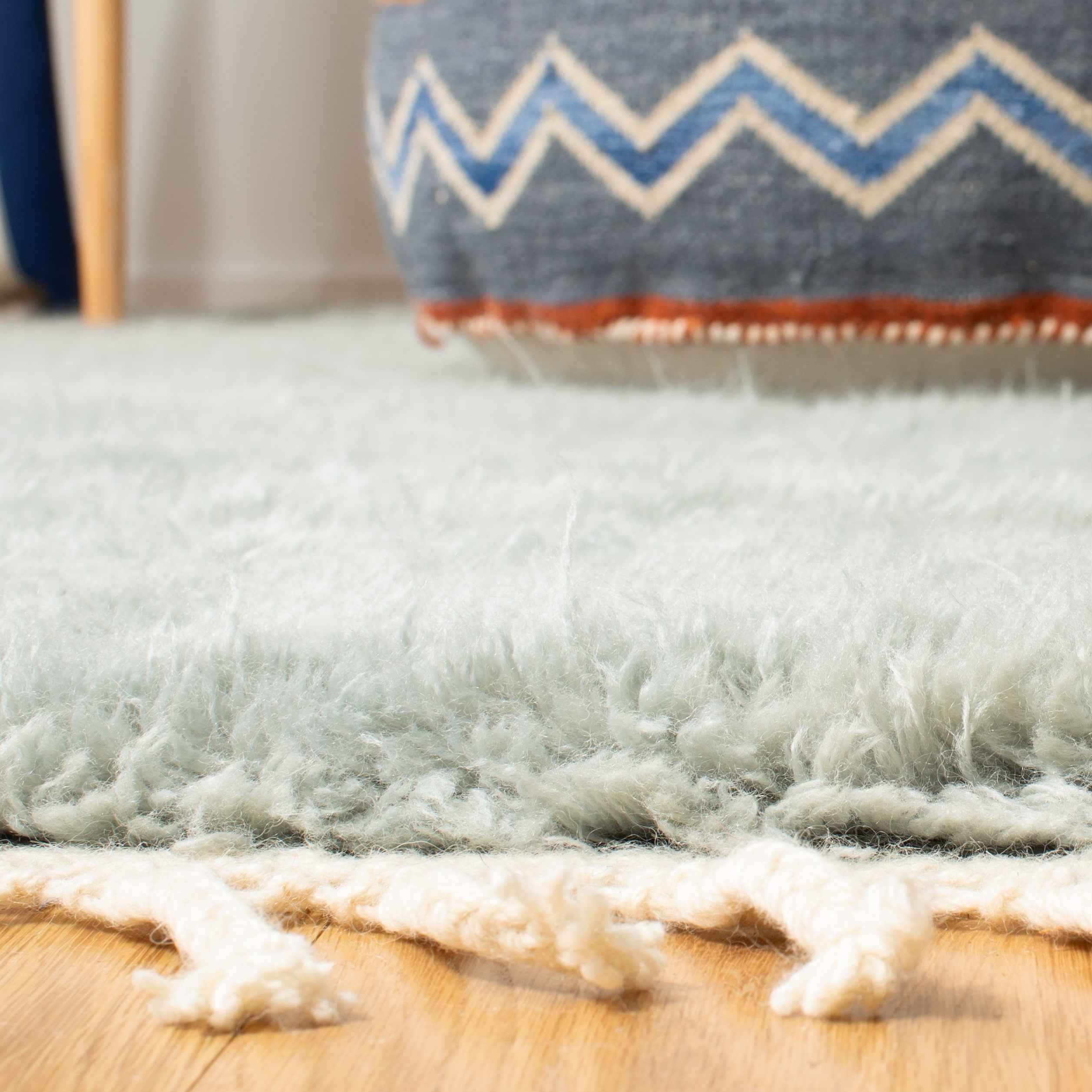 Casablanca Blue Hand-Knotted New Zealand Wool Shag Rug 4' x 6'