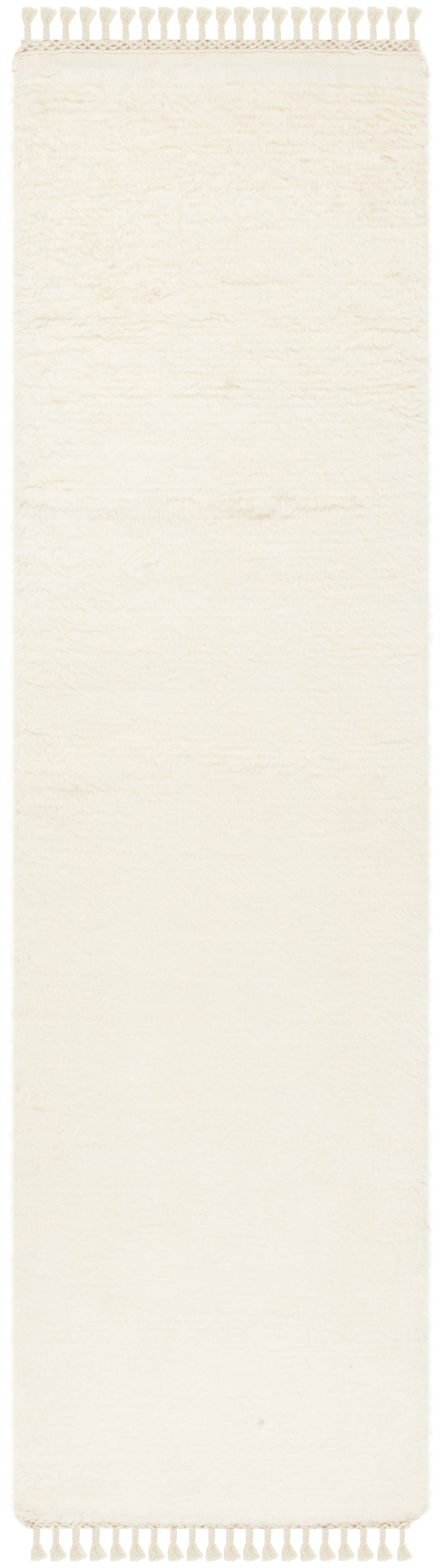 Ivory Handmade Wool Shag Runner Rug with Cotton Backing
