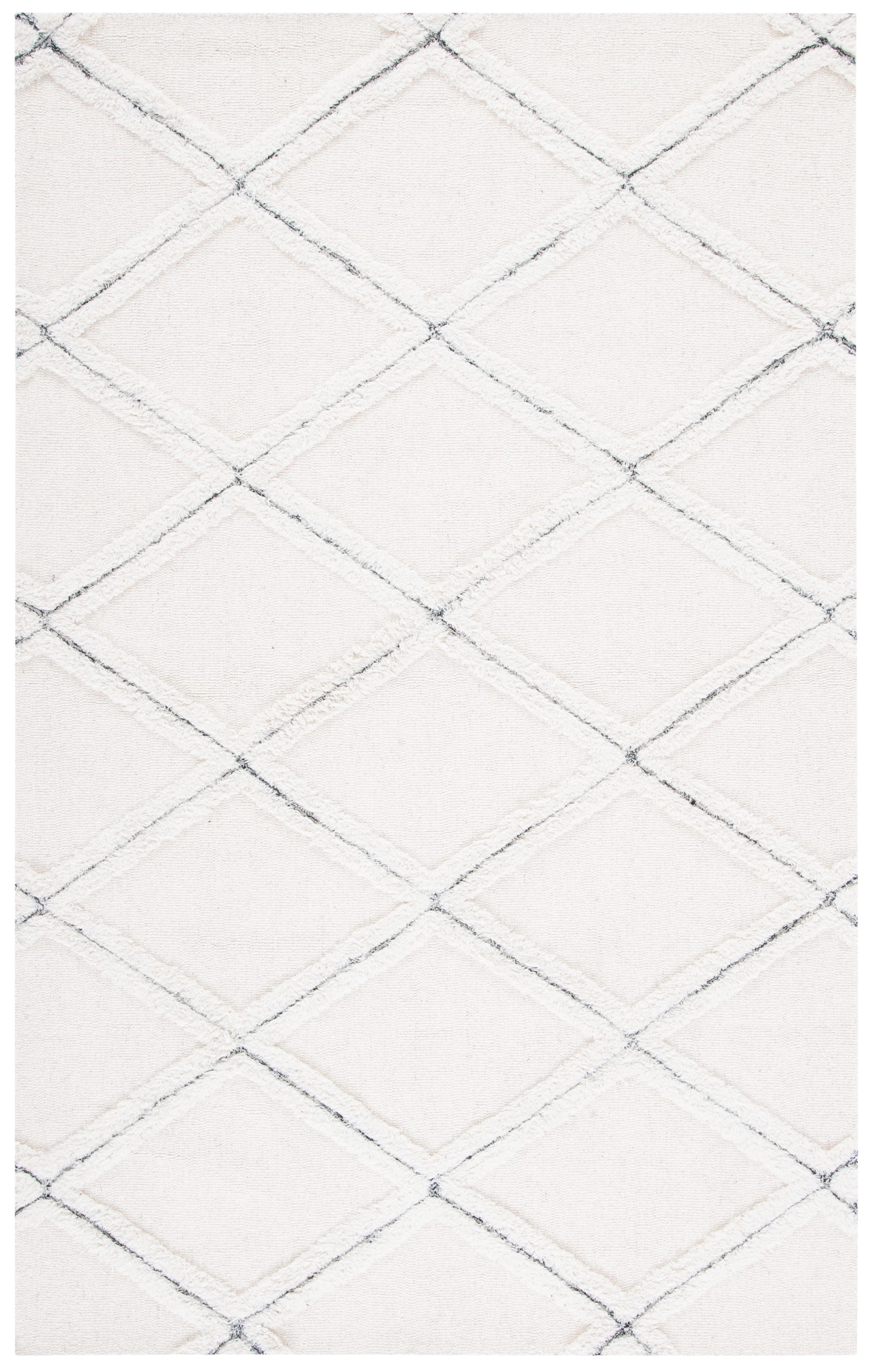 Ivory Hand-Tufted Wool Shag Area Rug, 5' x 8'