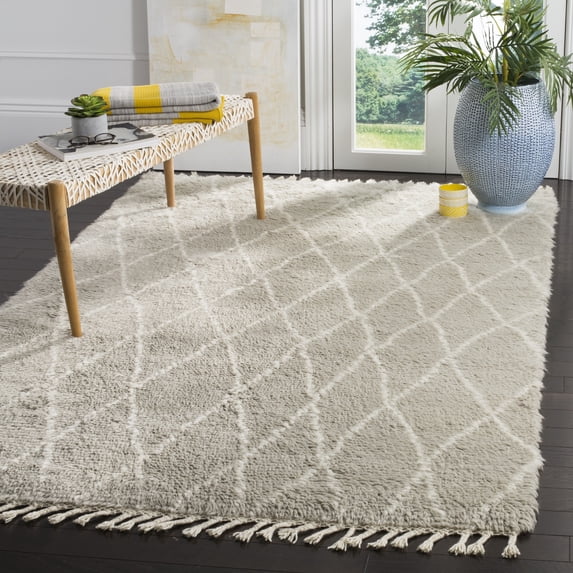 SAFAVIEH Casablanca Connie Geometric Shag Area Rug, Grey/Ivory, 8' x 10'