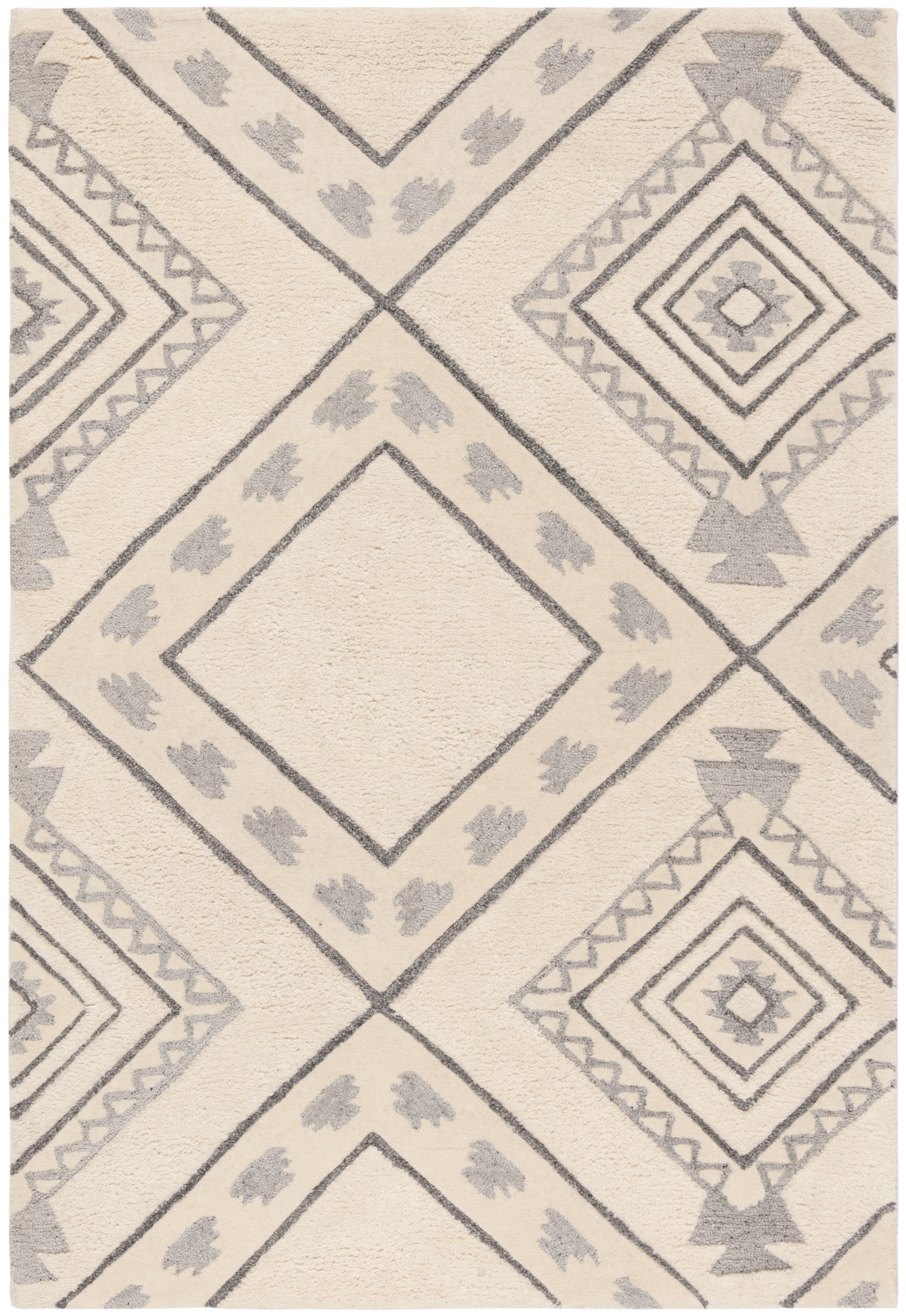 SAFAVIEH Casablanca Crispin Geometric Shag Area Rug, Ivory/Grey, 4' x 6'