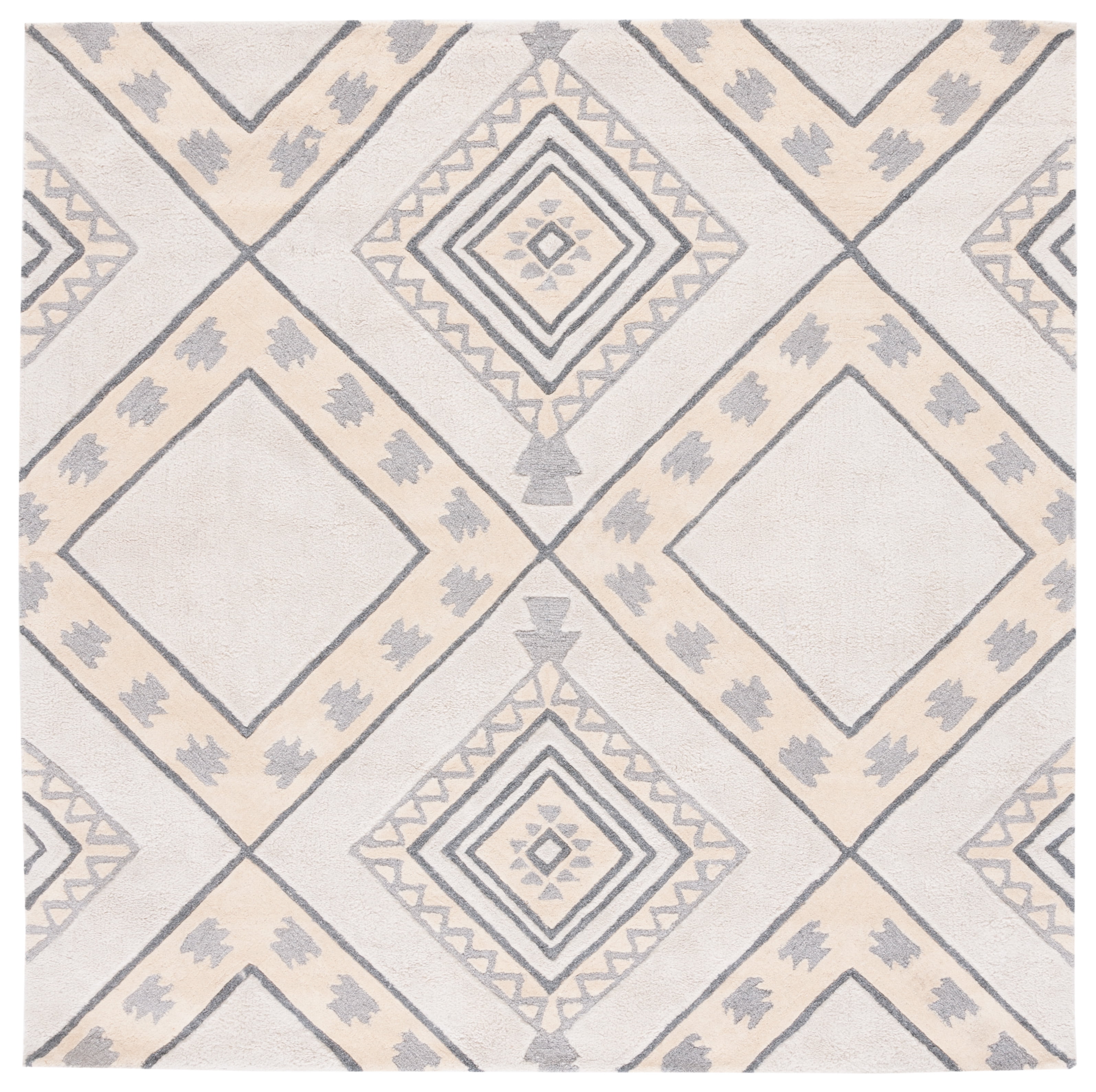 SAFAVIEH Casablanca Crispin Geometric Shag Area Rug, Ivory/Grey, 7' x 7' Square