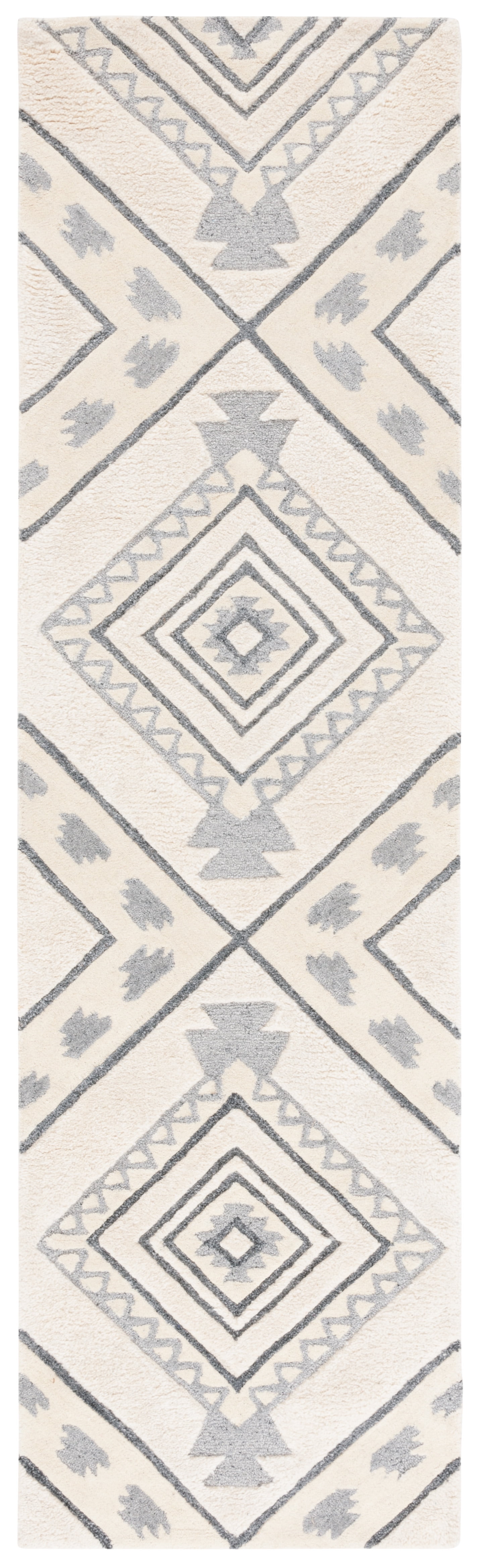 SAFAVIEH Casablanca Crispin Geometric Shag Runner Rug, Ivory/Grey, 2'3" x 10'