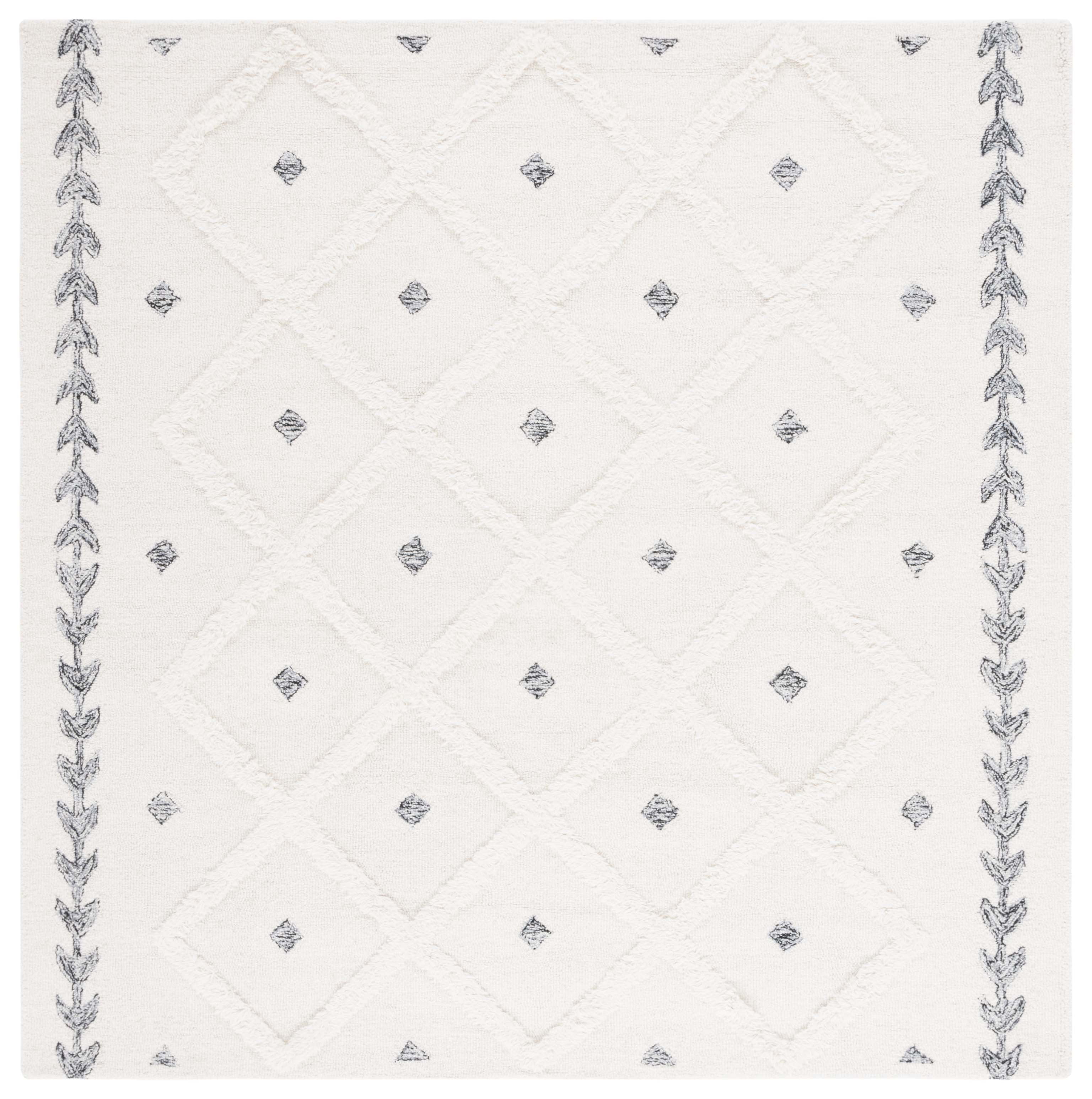 SAFAVIEH Casablanca Daisy Diamond Area Rug, Ivory/Black, 6' x 6' Square