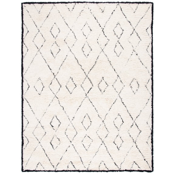 SAFAVIEH Casablanca Daithi Geometric Wool Shag Area Rug, Ivory/Black, 4' x 6'