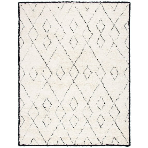 SAFAVIEH Casablanca Daithi Geometric Wool Shag Area Rug, Ivory/Black, 5' x 8'