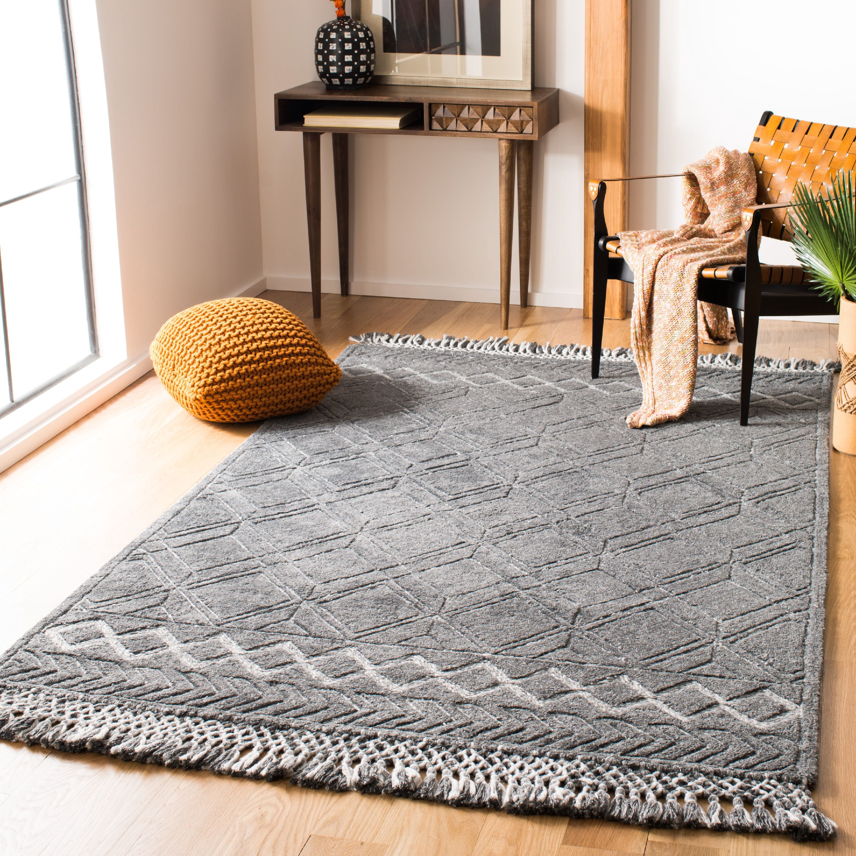 SAFAVIEH Casablanca Dashiell Geometric Shag Area Rug, Charcoal, 4' x 6'