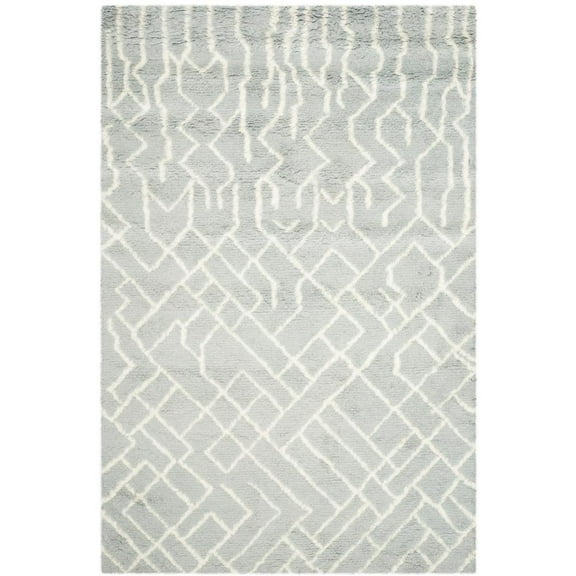 SAFAVIEH Casablanca Elvan Abstract Geometric Shag Area Rug, Blue/Ivory, 4' x 6'