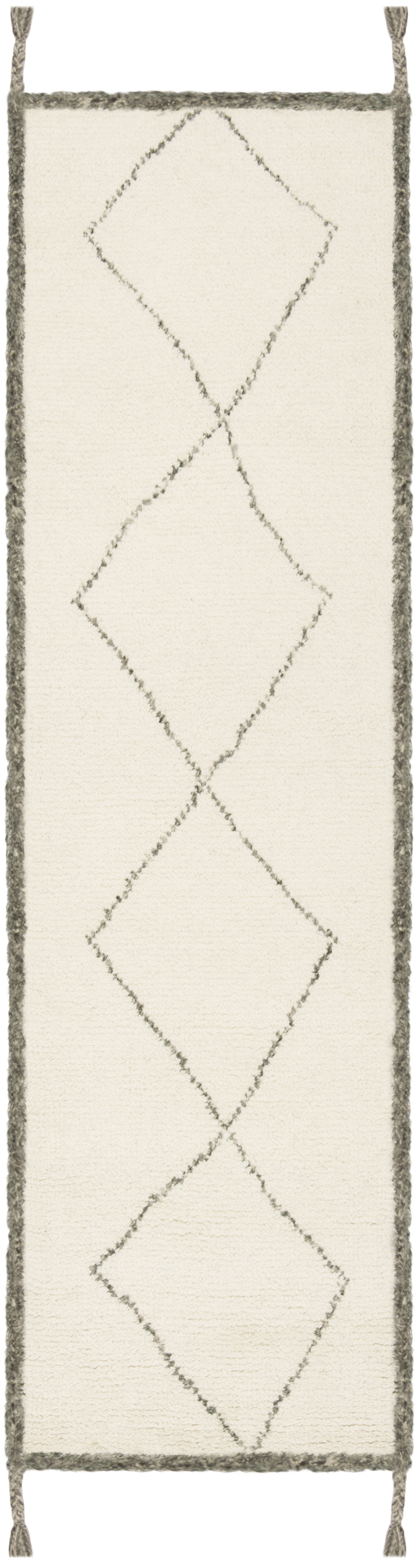 Ivory Hand-Tufted Wool Shag Rug - 27" x 10"