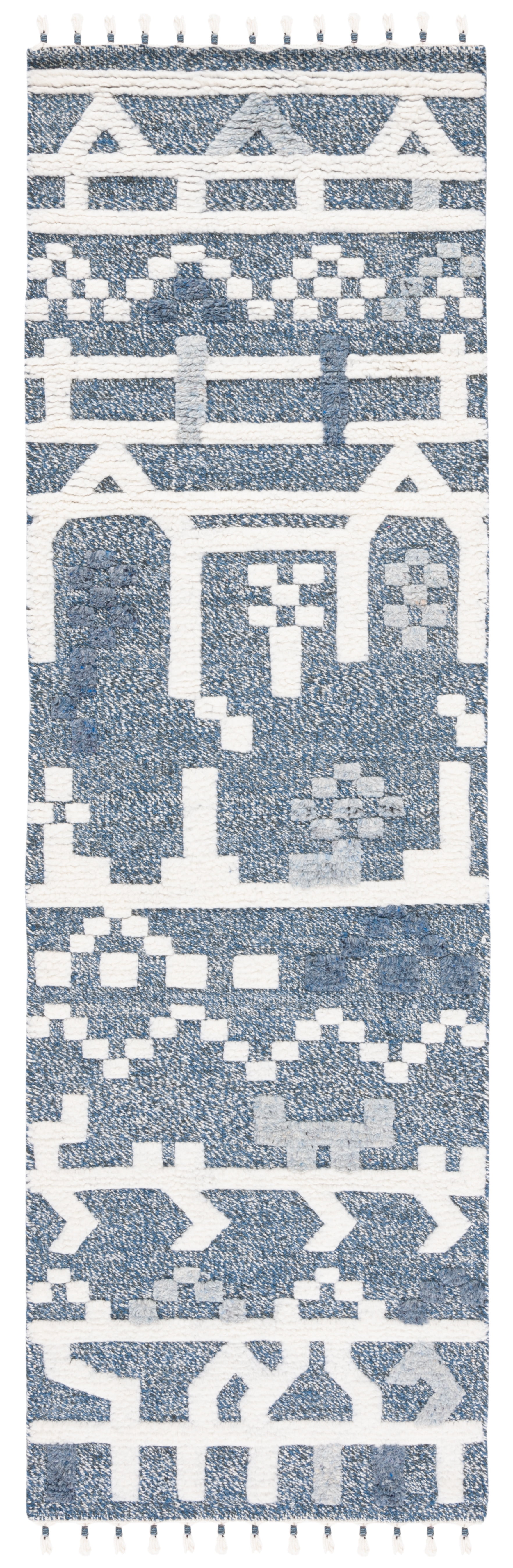 SAFAVIEH Casablanca Eric Geometric Wool Runner Rug, Blue/Ivory, 2'3" x 8'