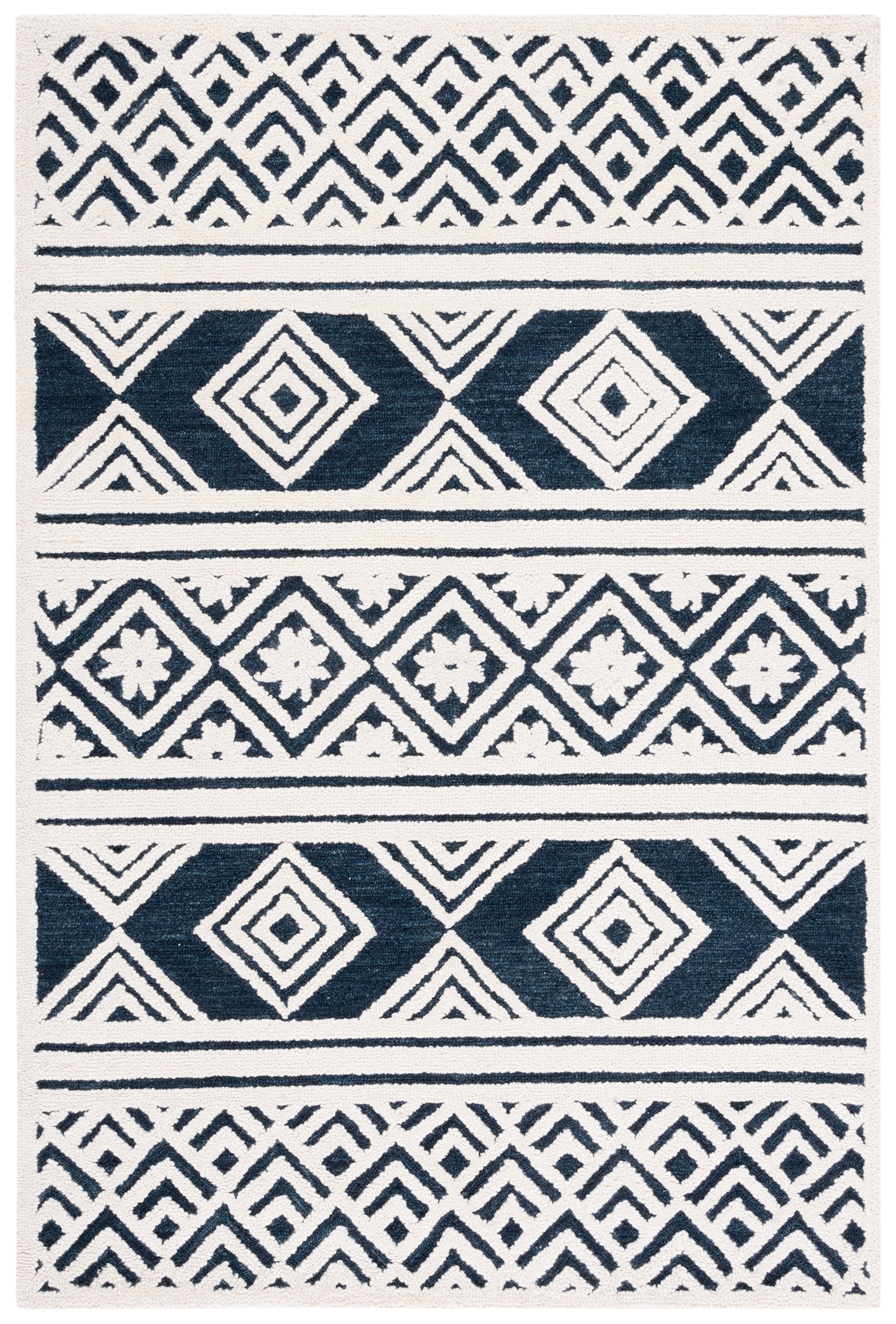 SAFAVIEH Casablanca Esmond Geometric Area Rug, Ivory/Navy, 5' x 8'