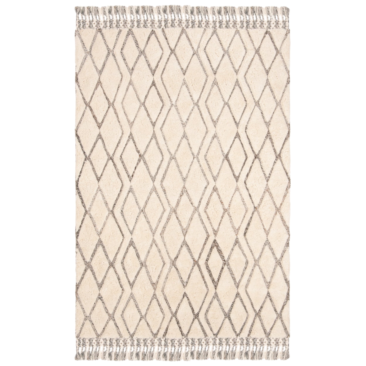 SAFAVIEH Casablanca Eunice Geometric Diamonds Shag Area Rug, Ivory/Grey, 5' x 8'