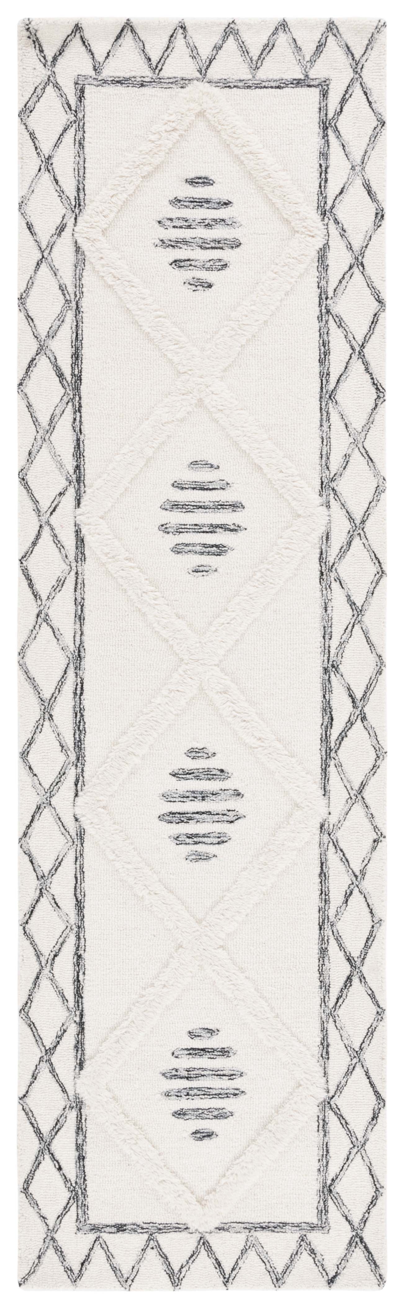 Hand-Tufted Ivory and Black Wool Runner Rug, 2'3" x 8'