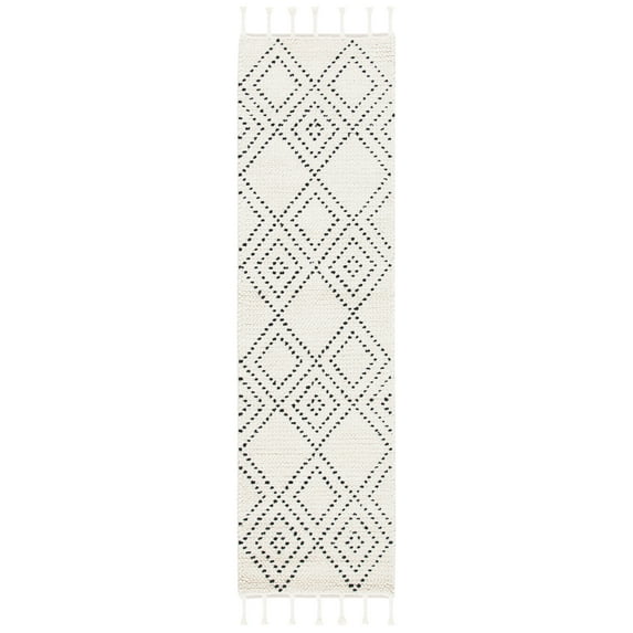 SAFAVIEH Casablanca Idella Diamond Runner Rug, Ivory/Black, 2'3" x 8'