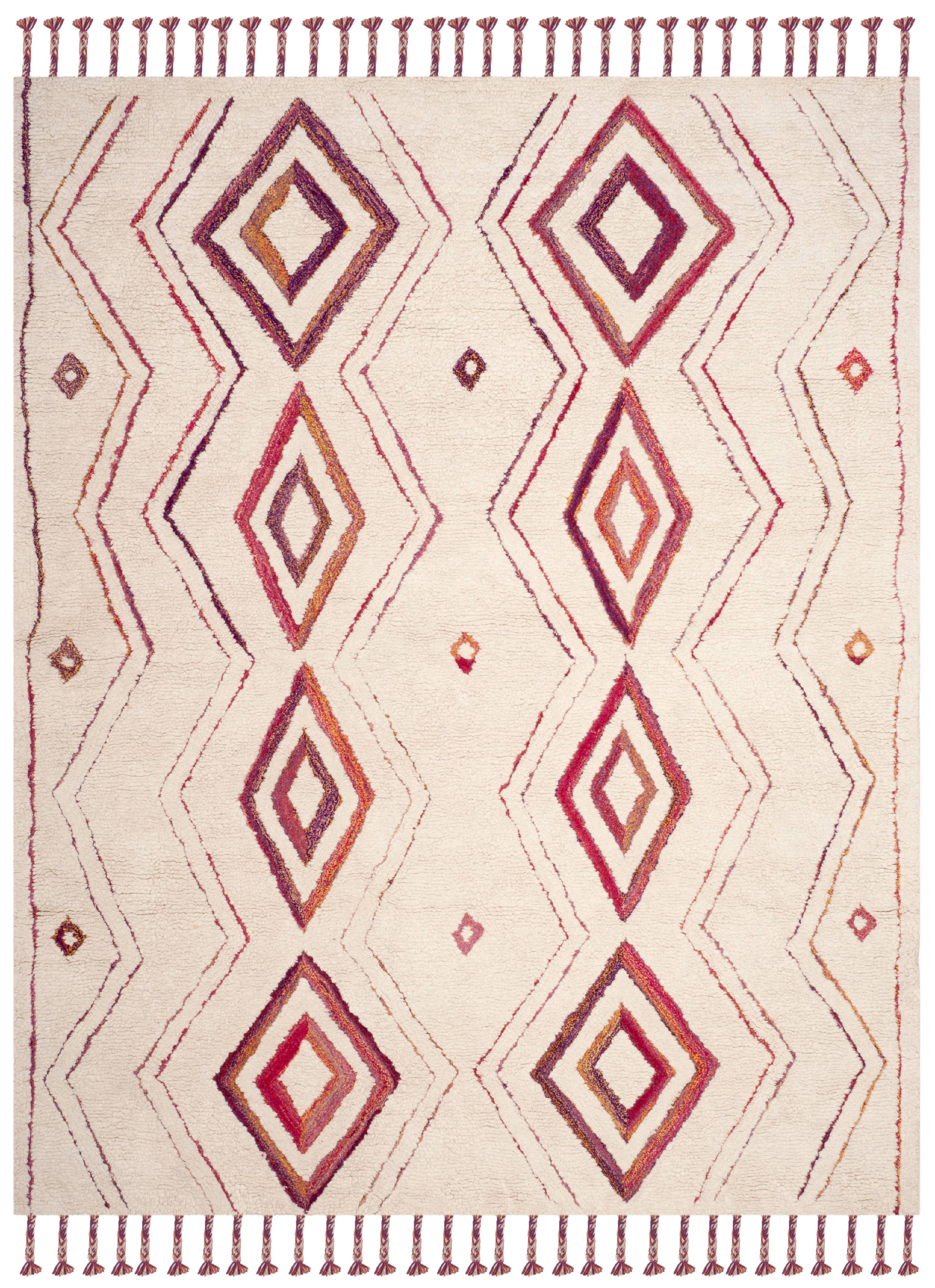 Ivory and Multicolor Hand-Tufted Wool Shag Rug, 8' x 10'