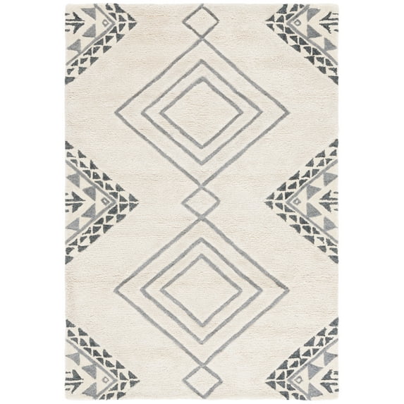 SAFAVIEH Casablanca Jannine Geometric Shag Area Rug, Ivory/Grey, 2'3" x 4'