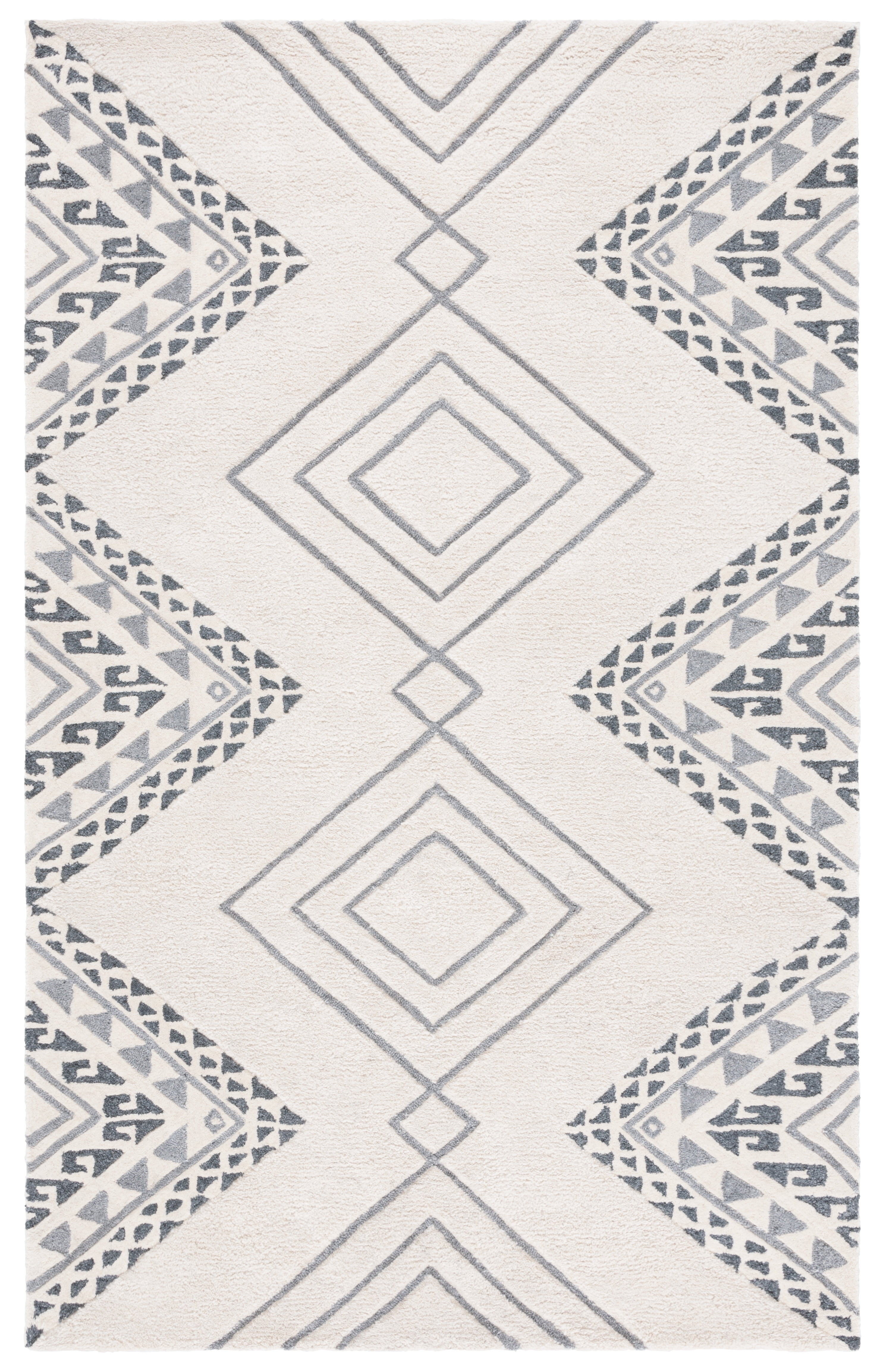 SAFAVIEH Casablanca Jannine Geometric Shag Area Rug, Ivory/Grey, 6' x 9'