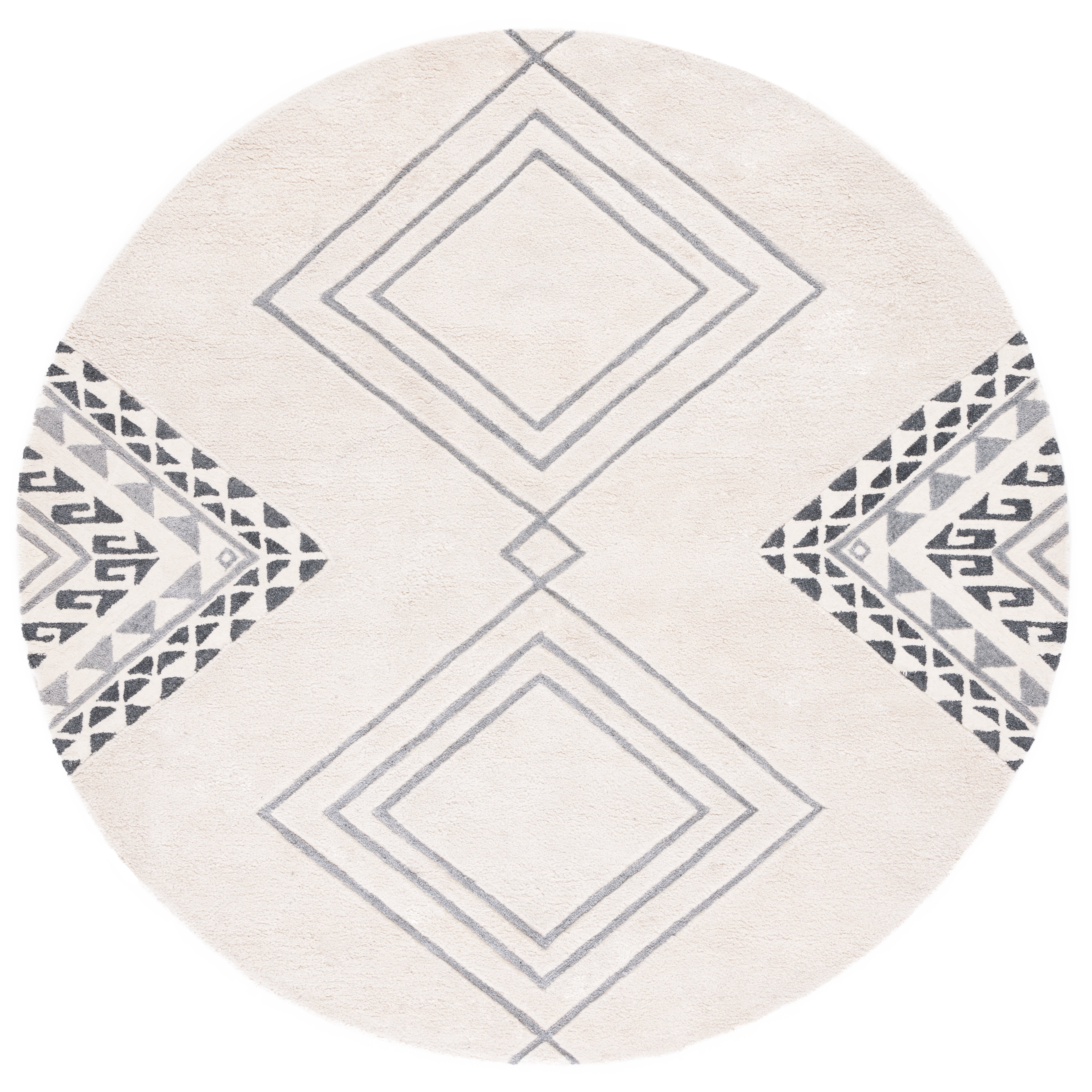 SAFAVIEH Casablanca Jannine Geometric Shag Area Rug, Ivory/Grey, 7' x 7' Round