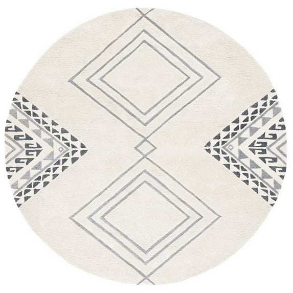 SAFAVIEH Casablanca Jannine Geometric Shag Area Rug, Ivory/Grey, 7' x 7' Round