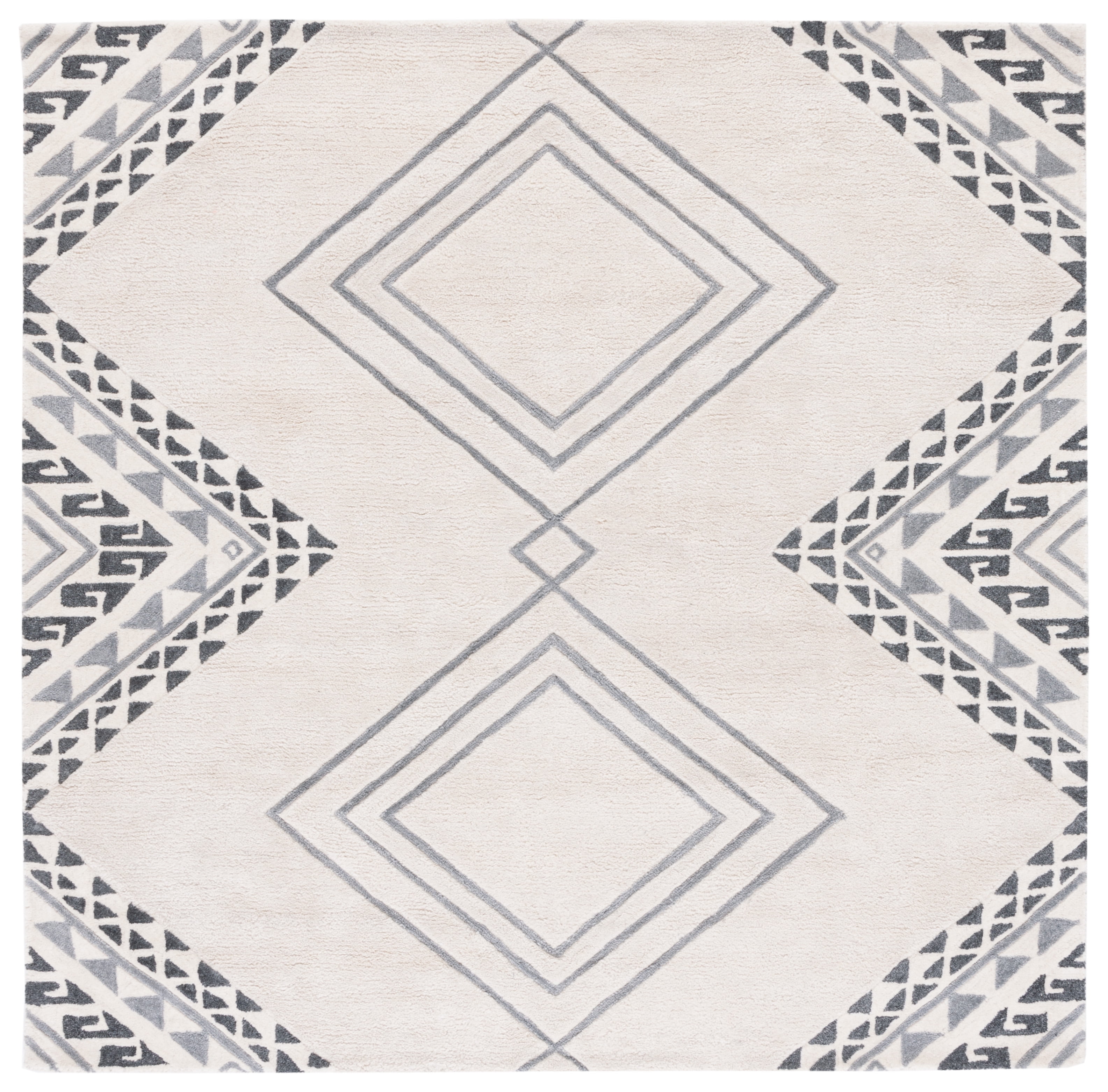 SAFAVIEH Casablanca Jannine Geometric Shag Area Rug, Ivory/Grey, 7' x 7' Square