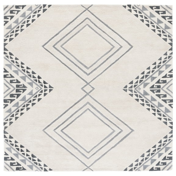 SAFAVIEH Casablanca Jannine Geometric Shag Area Rug, Ivory/Grey, 7' x 7' Square