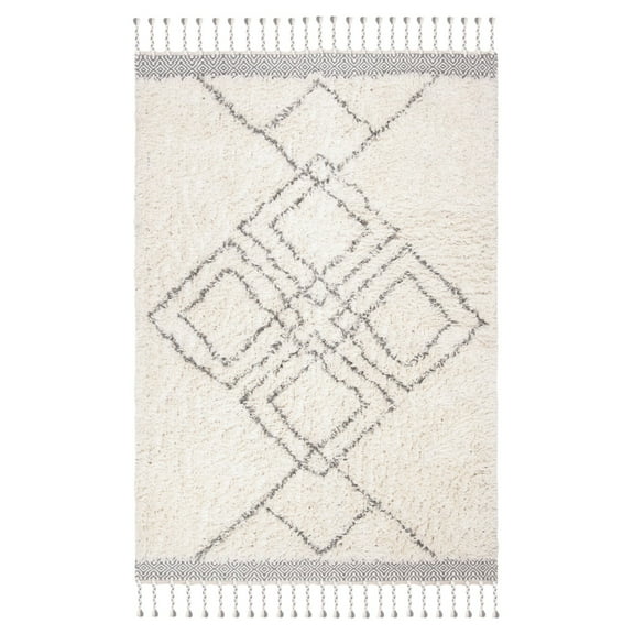 SAFAVIEH Casablanca Jarred Geometric Wool Shag Area Rug, Grey/Ivory, 5' x 8'