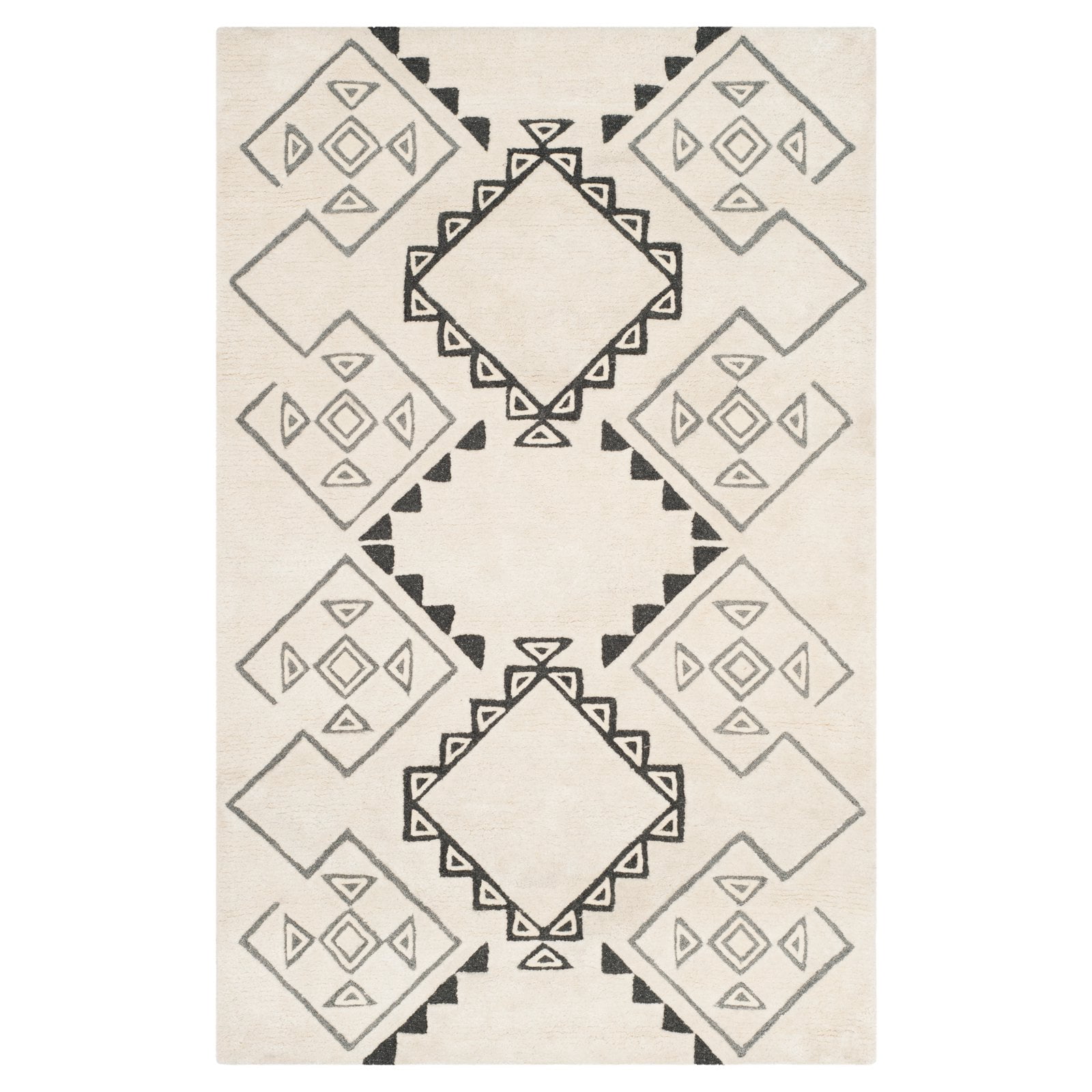 SAFAVIEH Casablanca Jerrie Aztec Plush Shag Area Rug, Ivory/Grey, 5' x 8'