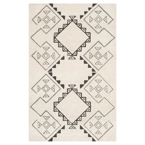 SAFAVIEH Casablanca Jerrie Aztec Plush Shag Area Rug, Ivory/Grey, 5' x 8'