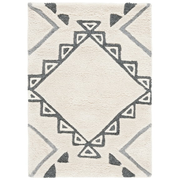 SAFAVIEH Casablanca Jerrie Aztec Shag Area Rug, Ivory/Grey, 2'3" x 4'