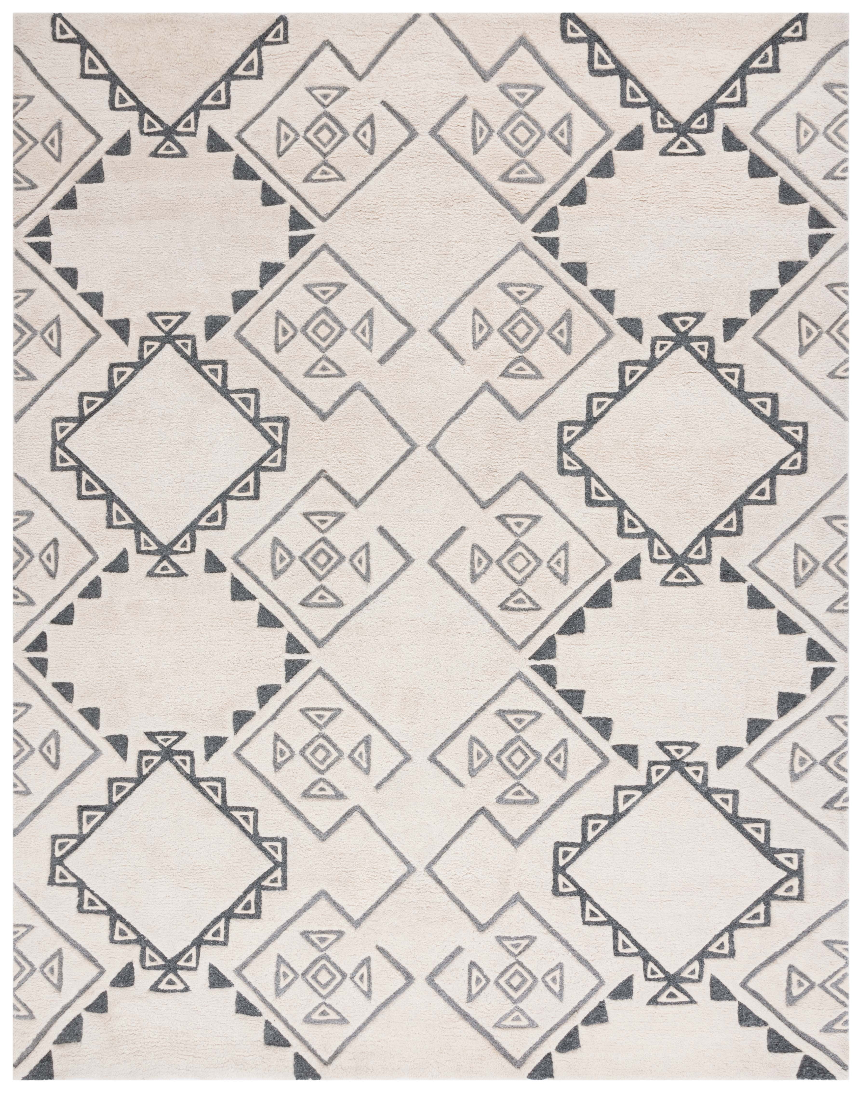 SAFAVIEH Casablanca Jerrie Aztec Shag Area Rug, Ivory/Grey, 9' x 12'