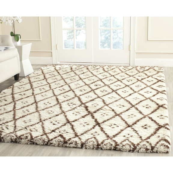 SAFAVIEH Casablanca Jillian Geometric Shag Area Rug, Ivory/Gold, 8' x 10'