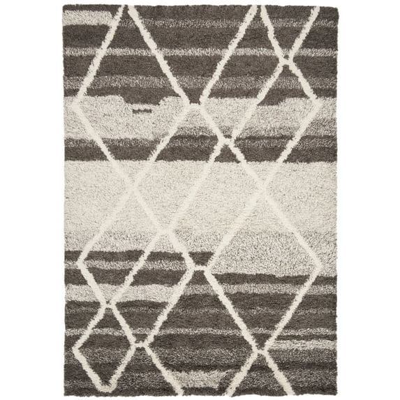 SAFAVIEH Casablanca Kapoor Geometric Wool Shag Area Rug, Sand/Ivory, 5' x 8'