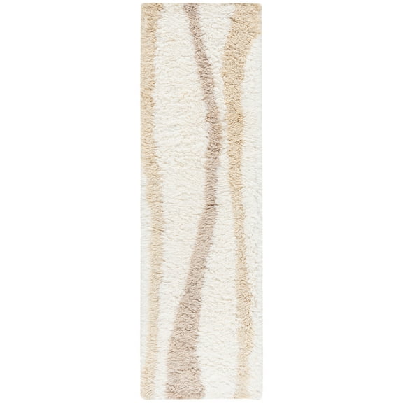 SAFAVIEH Casablanca Leo Wavy Striped Wool Runner Rug, Ivory/Beige, 2'3" x 8'