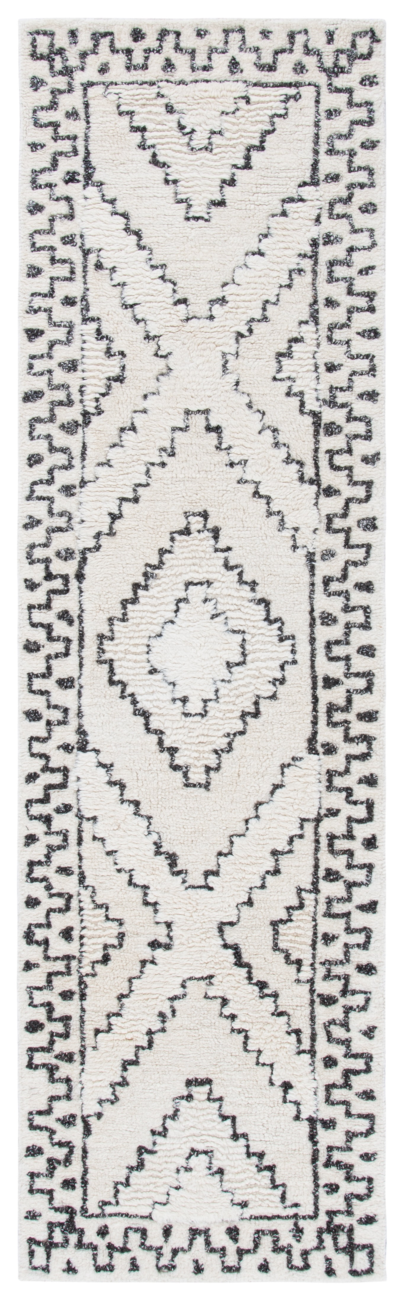 SAFAVIEH Casablanca Lidija Geometric Runner Rug, Ivory/Black, 2'3" x 12'