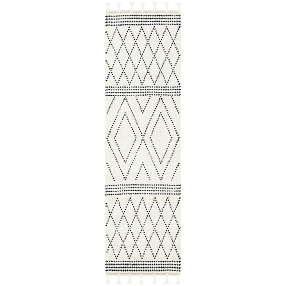 SAFAVIEH Casablanca Lilly Diamond Wool Runner Rug, Ivory/Black, 2'3" x 8'