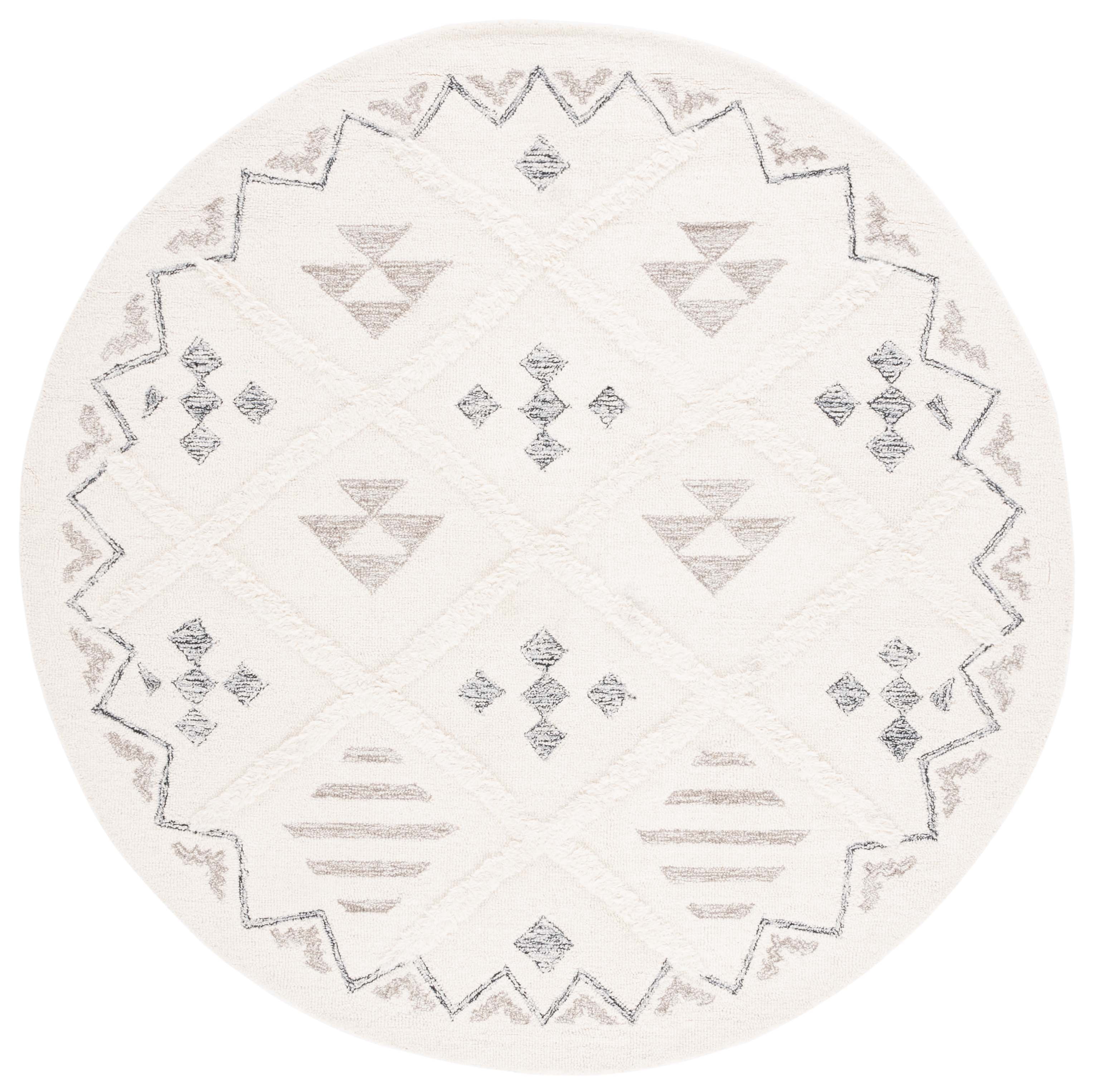 SAFAVIEH Casablanca Loew Diamond Area Rug, Ivory/Black, 6' x 6' Round